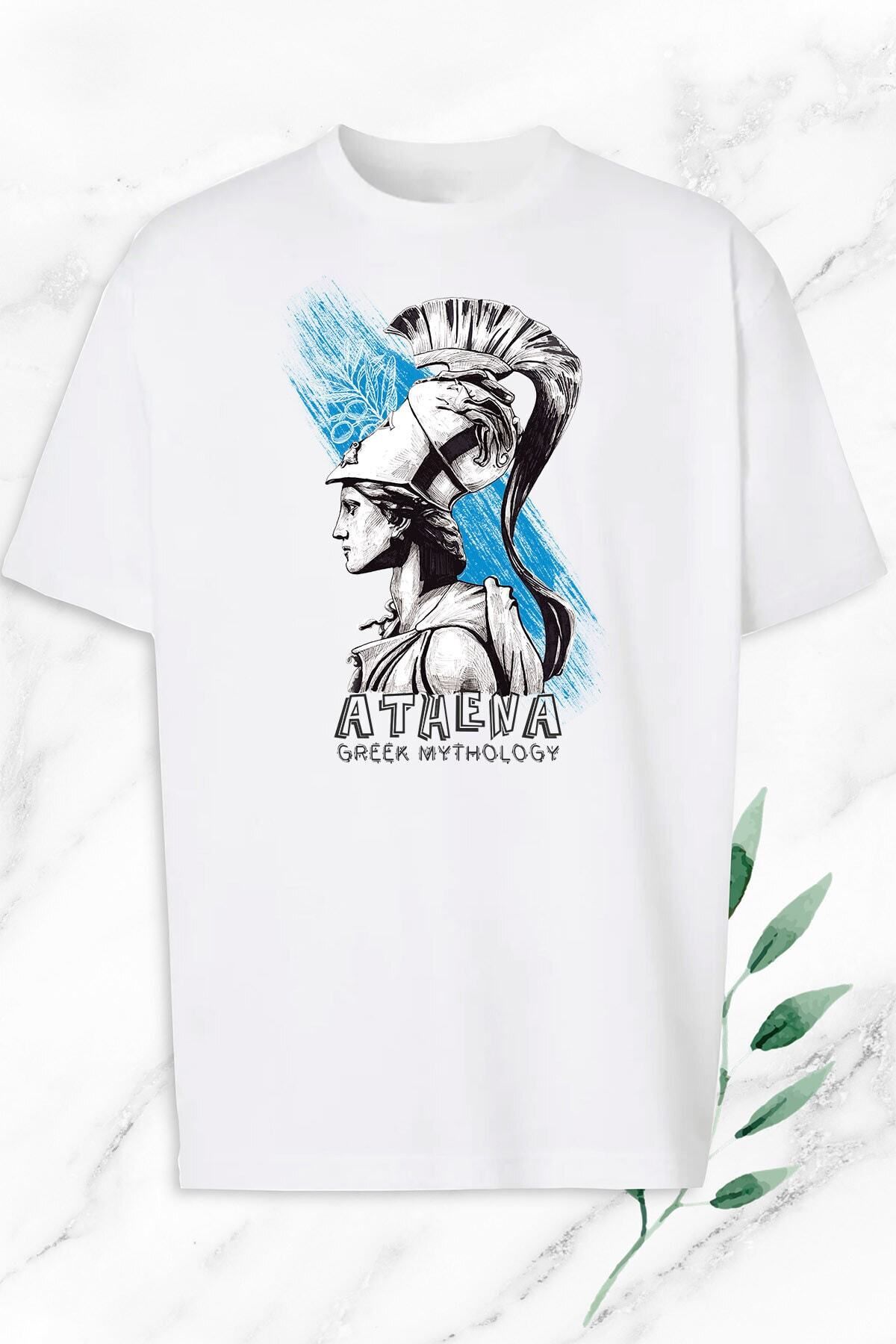 Pisa Art Unisex Beyaz Oversize Mitoloji Zeka Tanrıçası Athena Heykel Baskılı Tişört