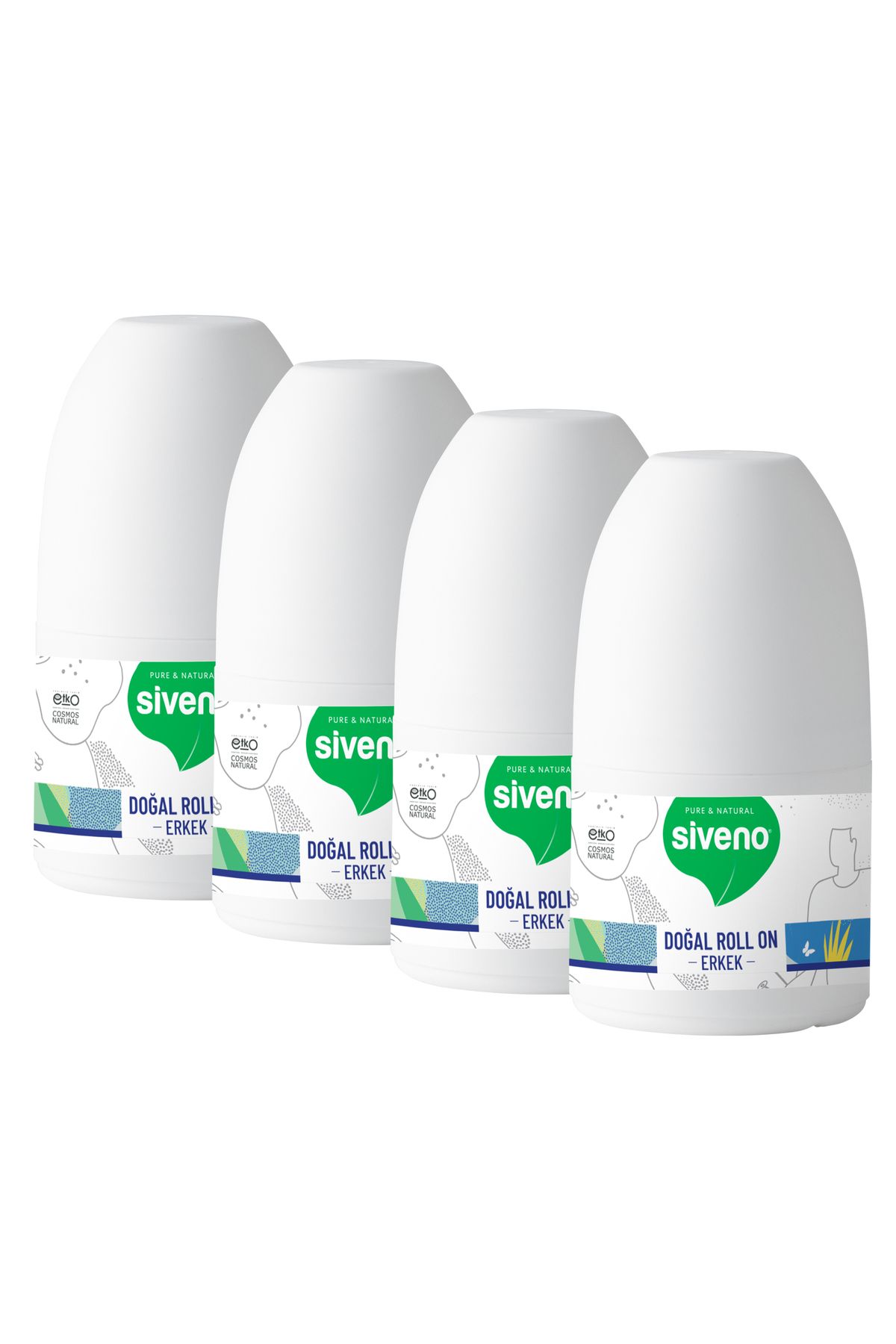 Siveno %100 Doğal Roll-On Erkek Deodorant Ter Kokusu Önleyici Bitkisel Leke Bırakmayan Vegan 50 ml X 4 Adet