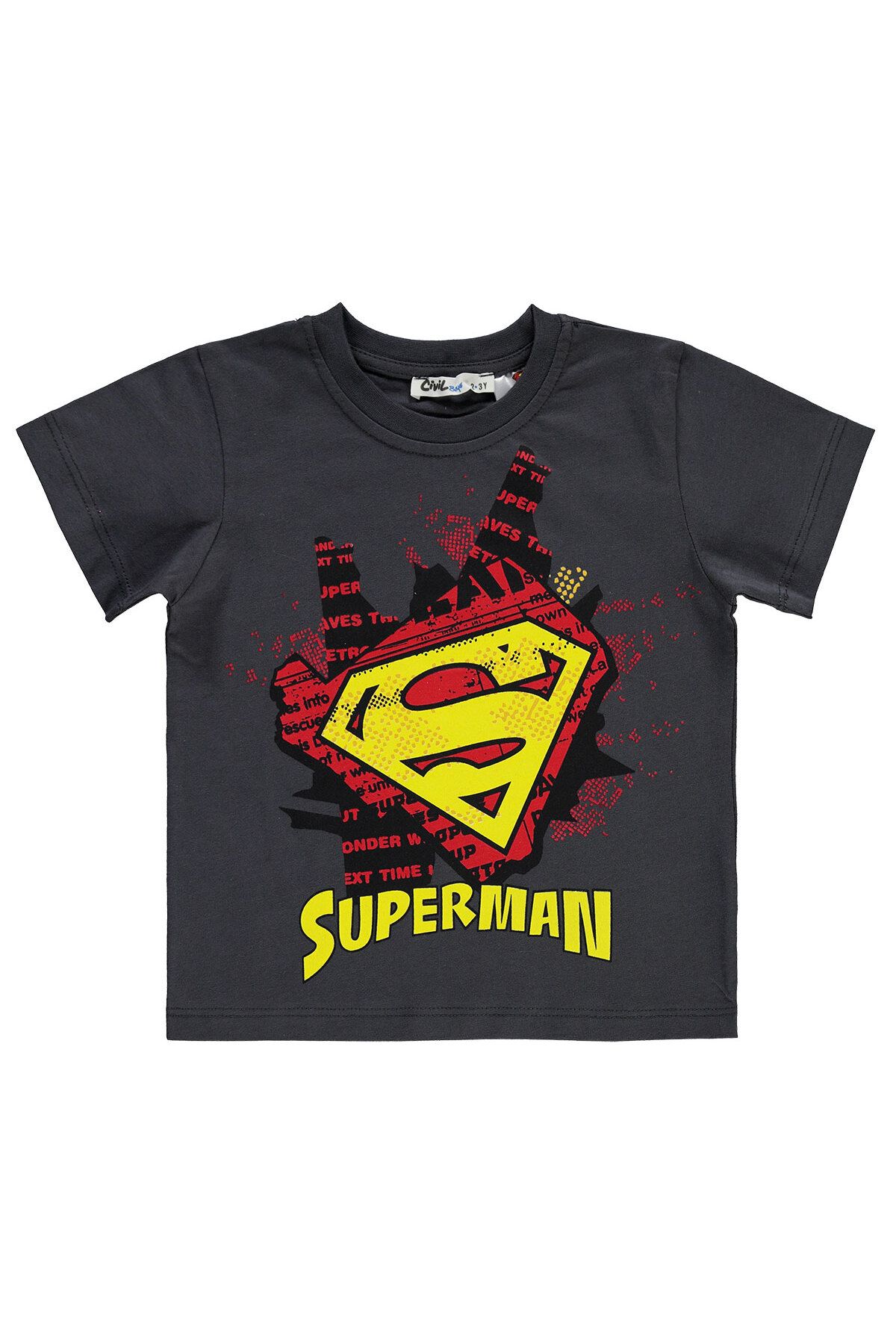 Superman Süperman Erkek Çocuk Tişört 2-5 Yaş Füme