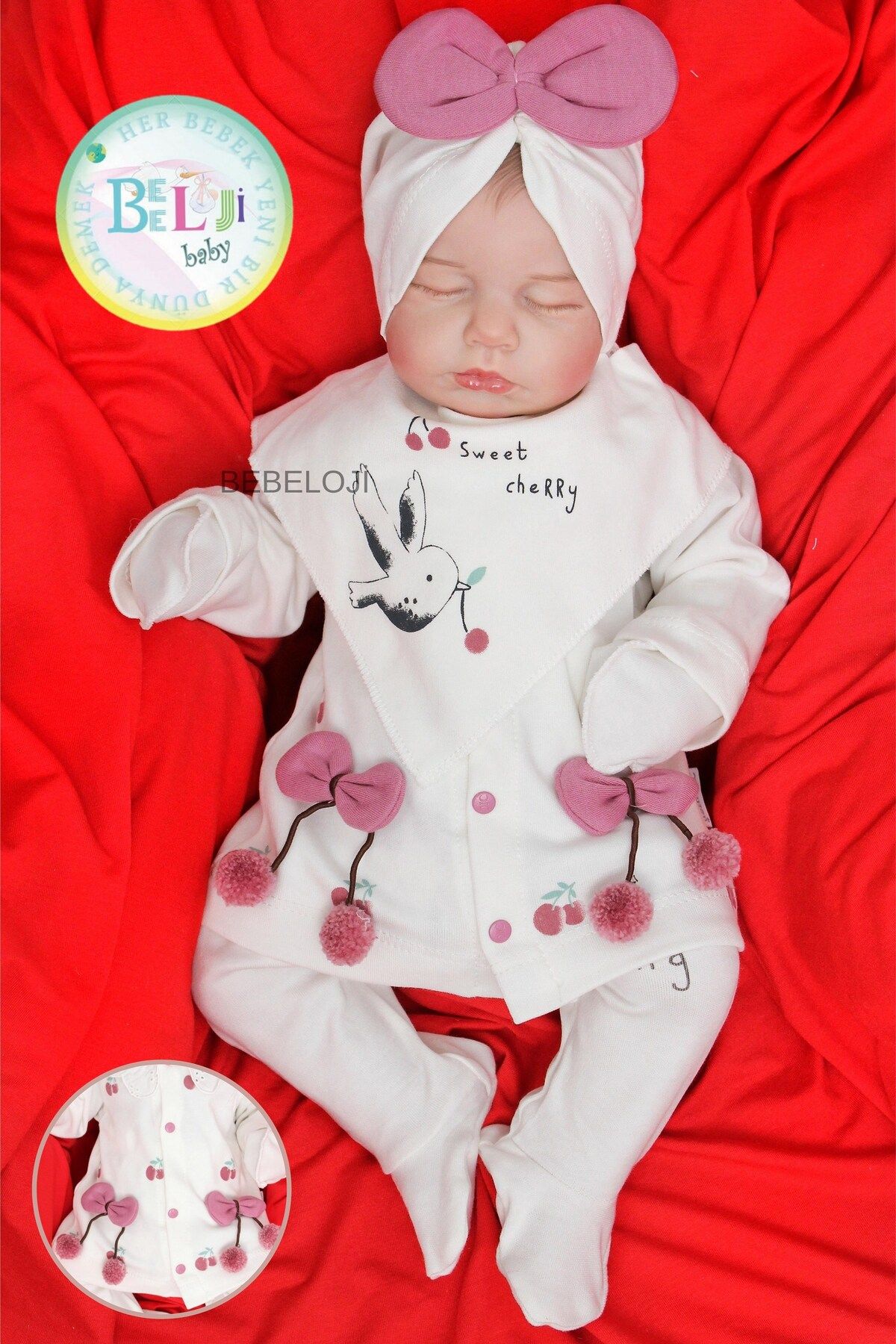 Bebeloji Baby Cherry Kız Bebek Hastane Çıkışı 5'li Set Yenidoğan Kıyafeti