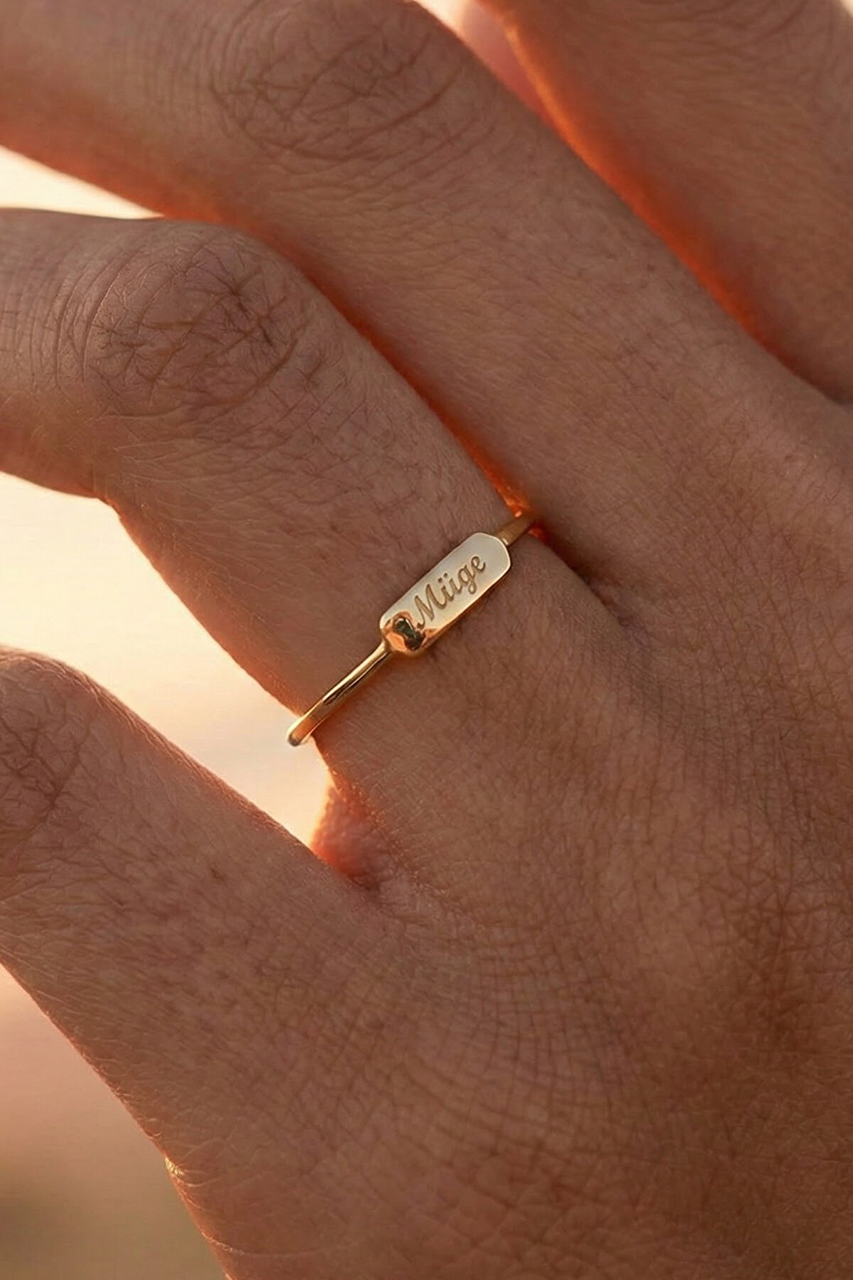 Fiyonk Kuyumculuk 14 Ayar Altın Dikdörtgen Plaka Yüzük - Tarih Ve Yazı Yazılabilir