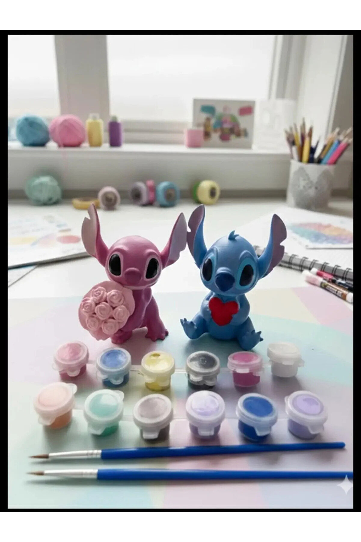 Ems Takı Aksesuar Büyük Boy 10cm Buketli Angel ve Kalpli Stich Boyama Seti