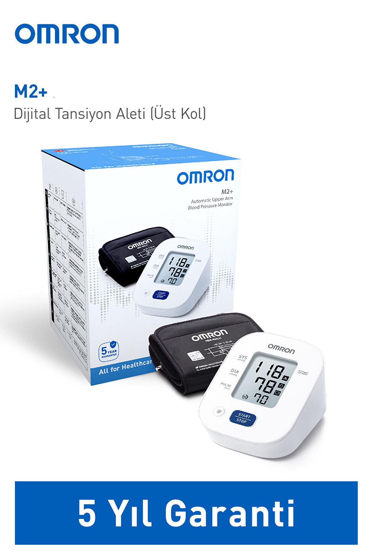 Omron M2+ Geniş Manşetli Üst Koldan Pilli Tansiyon Aleti - 30 Ölçüm Hafızalı, 5 Yıl Garantili