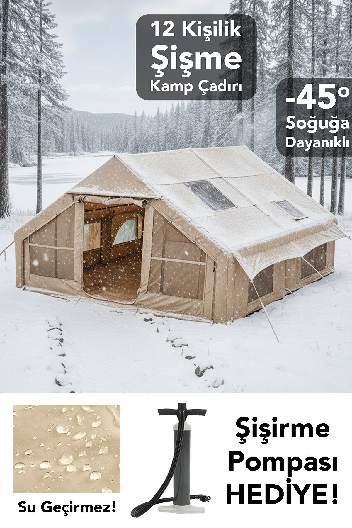 Meleni Home 12 Kişilik Şişme Kamp Çadırı - 4 Mevsim Su Geçirmez Pencereli Çadır