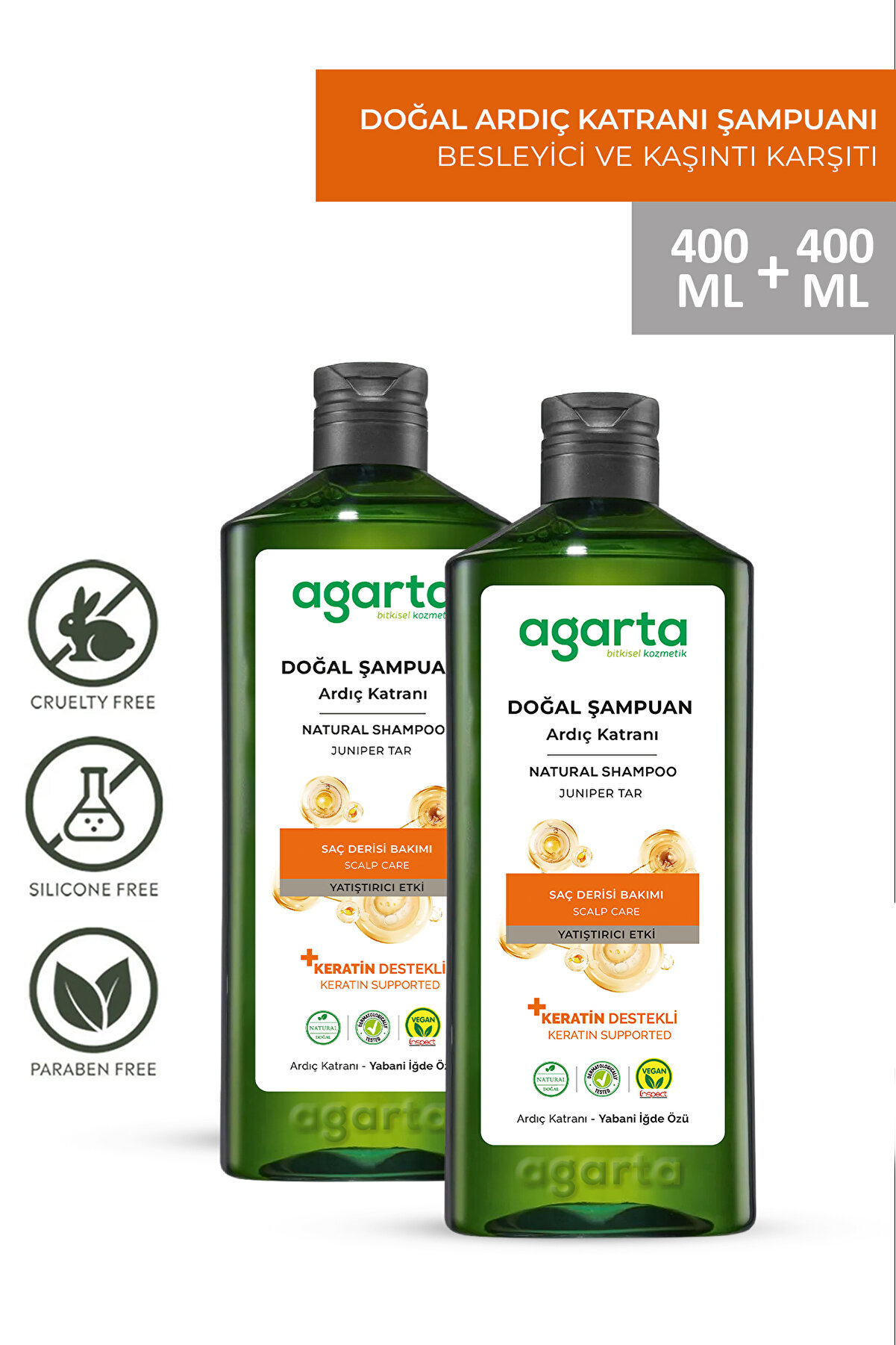 Agarta Doğal Ardıç Katranı Ve Keratin Saç Şampuanı 400 ml - 2 Adet