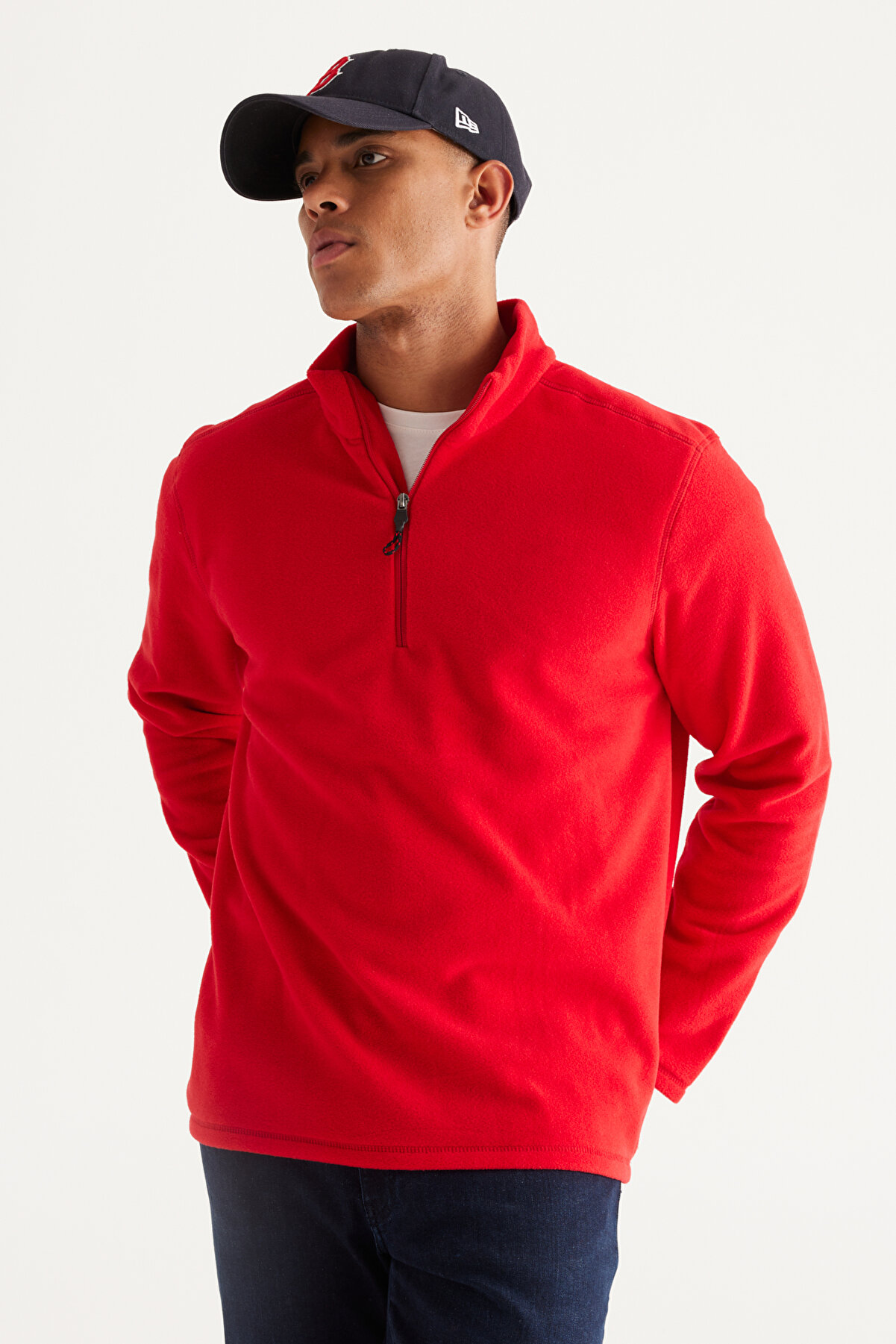AC&Co / Altınyıldız Classics Erkek Kırmızı Anti-pilling Tüylenme Yapmayan Standart Fit Dik Yaka Soğuk Geçirmez Polar Sweatshirt
