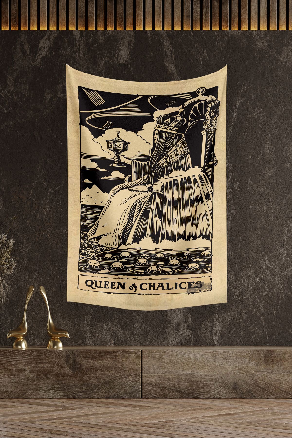 Vagonik Tarot Kartı Queen of Chalices Duvar Örtüsü Halısı