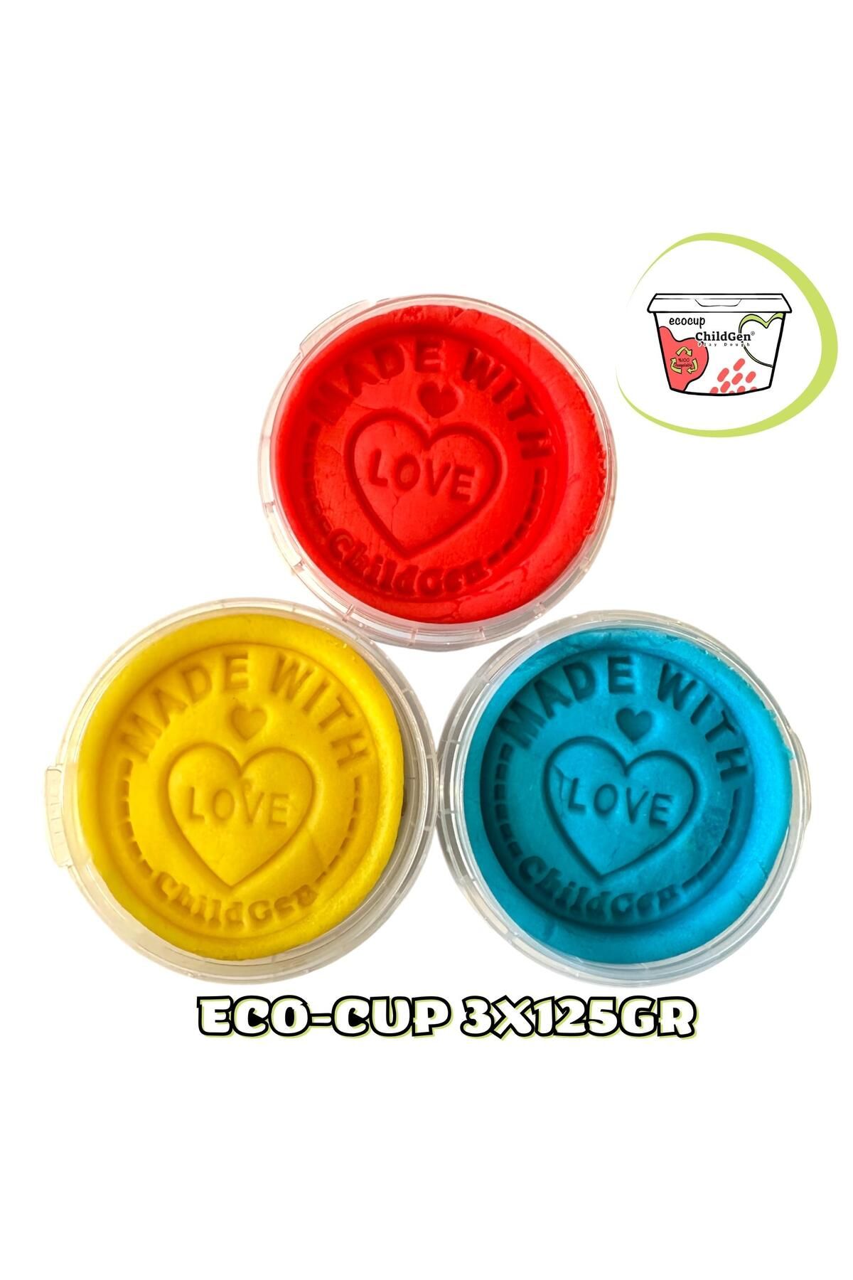 ChildGen Doğal Oyun Hamuru - Eco Cup- 3'lü Ana Renkler (mavi - Kırmızı - Sarı) 3x125gr