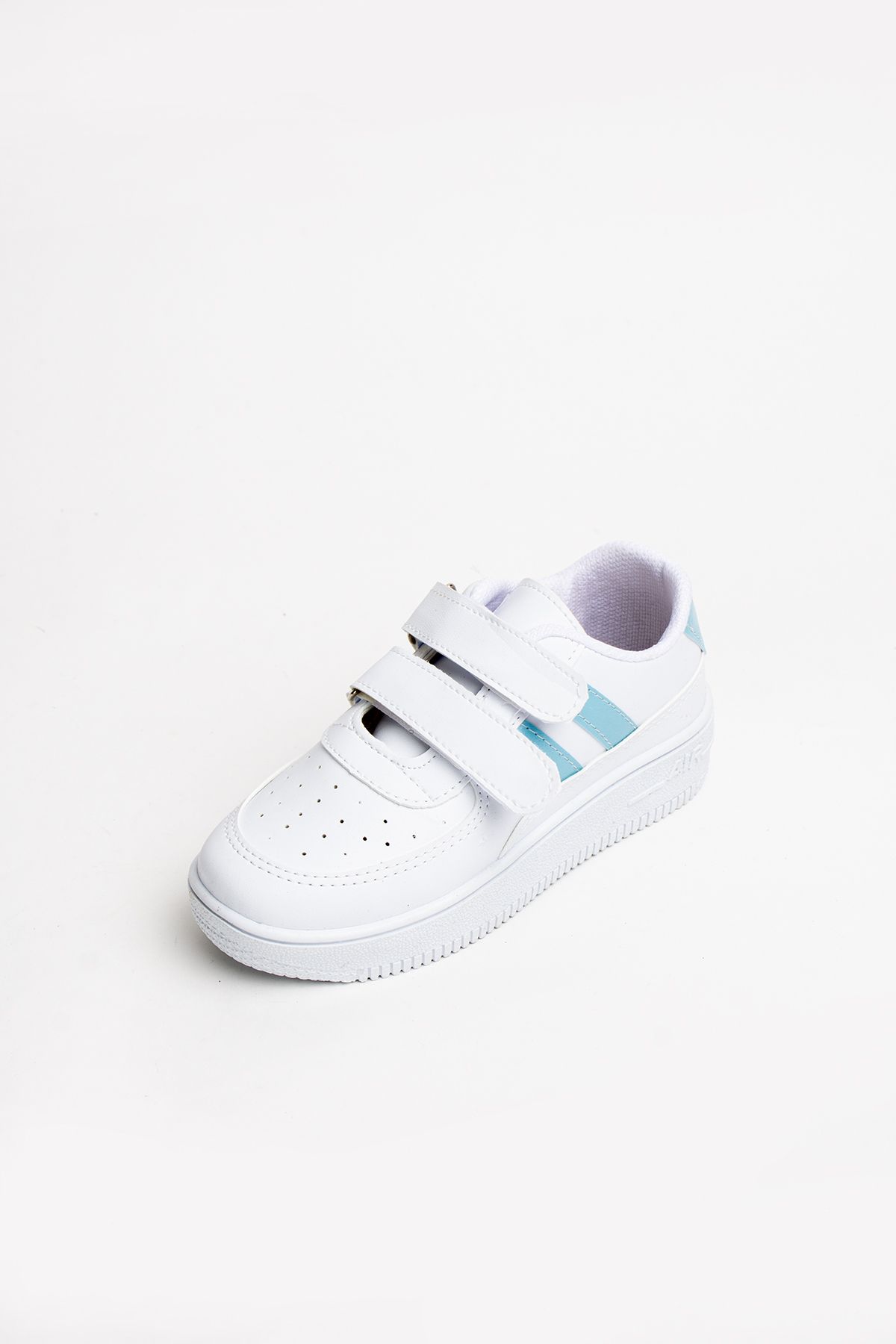 Pembe Potin Çocuk Unisex Beyaz Mavi Sneakers Cırtlı Spor Rahat Çocuk Ayakkabısı
