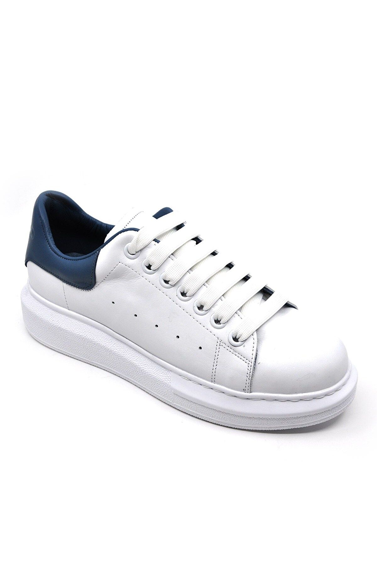 Fosco Hakiki Deri Erkek Sneaker Ayakkabı Beyaz Mavi 9838