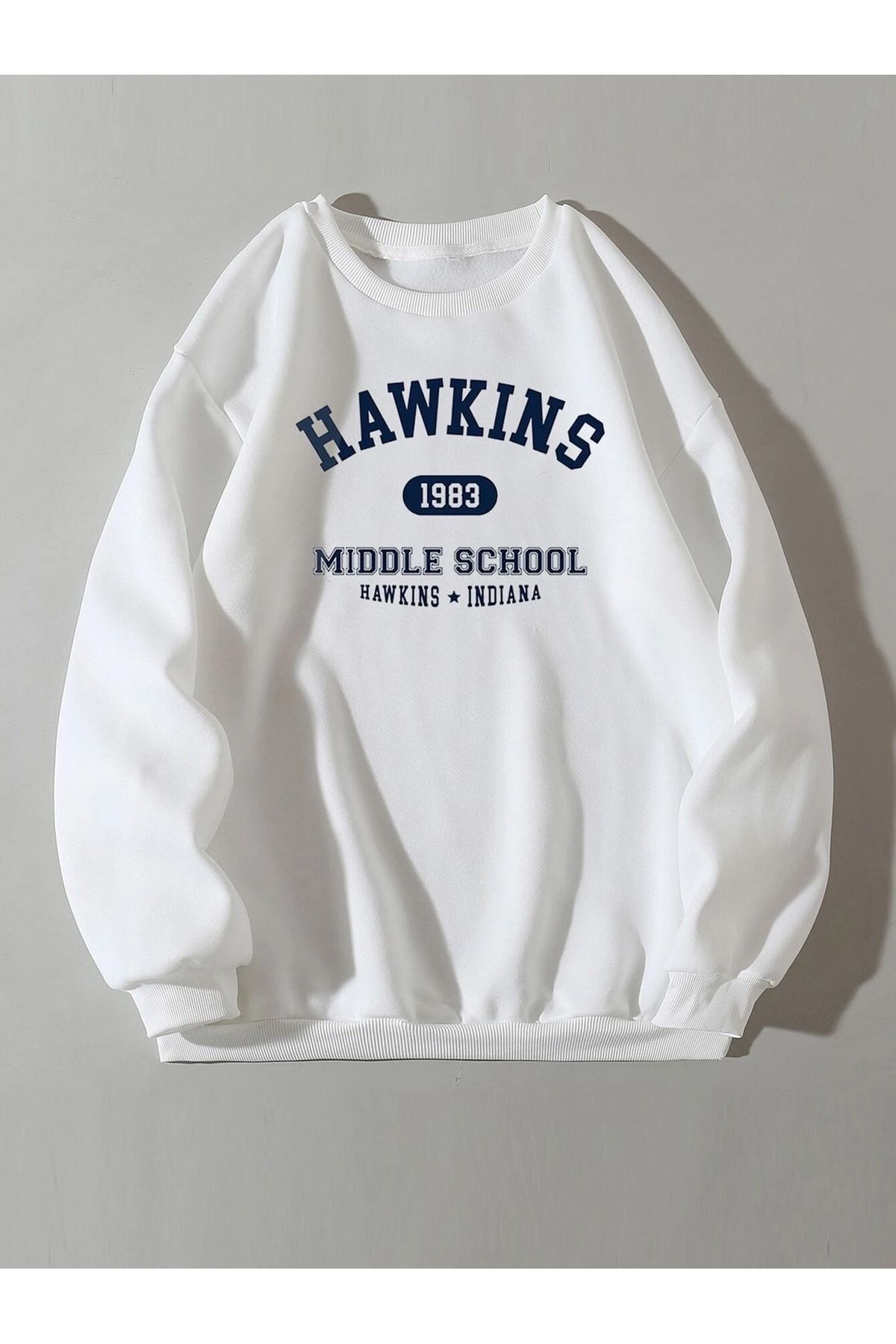Know Kadın Beyaz Hawkins Baskılı Oversize Sweatshirt