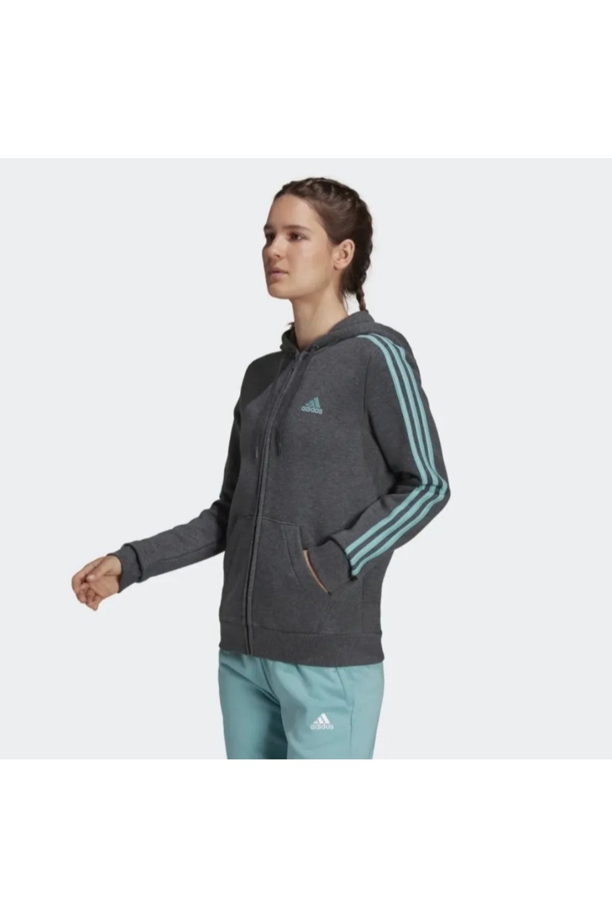 adidas Essentials Fleece 3-Stripes Full-Zip Hoodie Kadın Sweatshirt H07837
