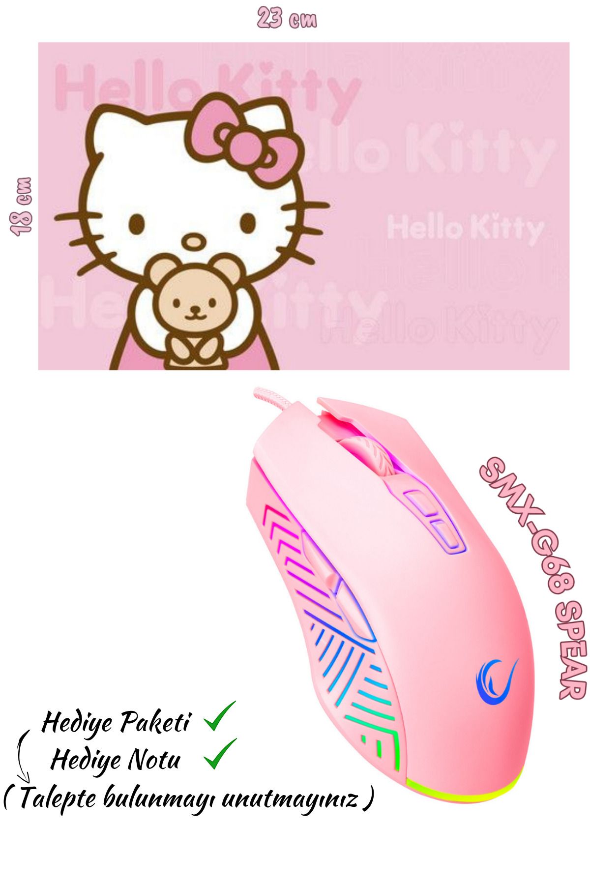 Rampage Pink Baby Set, Rampage SMX-G68 Spear 7200dpi Rgb Ledli (Makrolu) Mouse+Hello Kitty 23x18 Mouse Pad