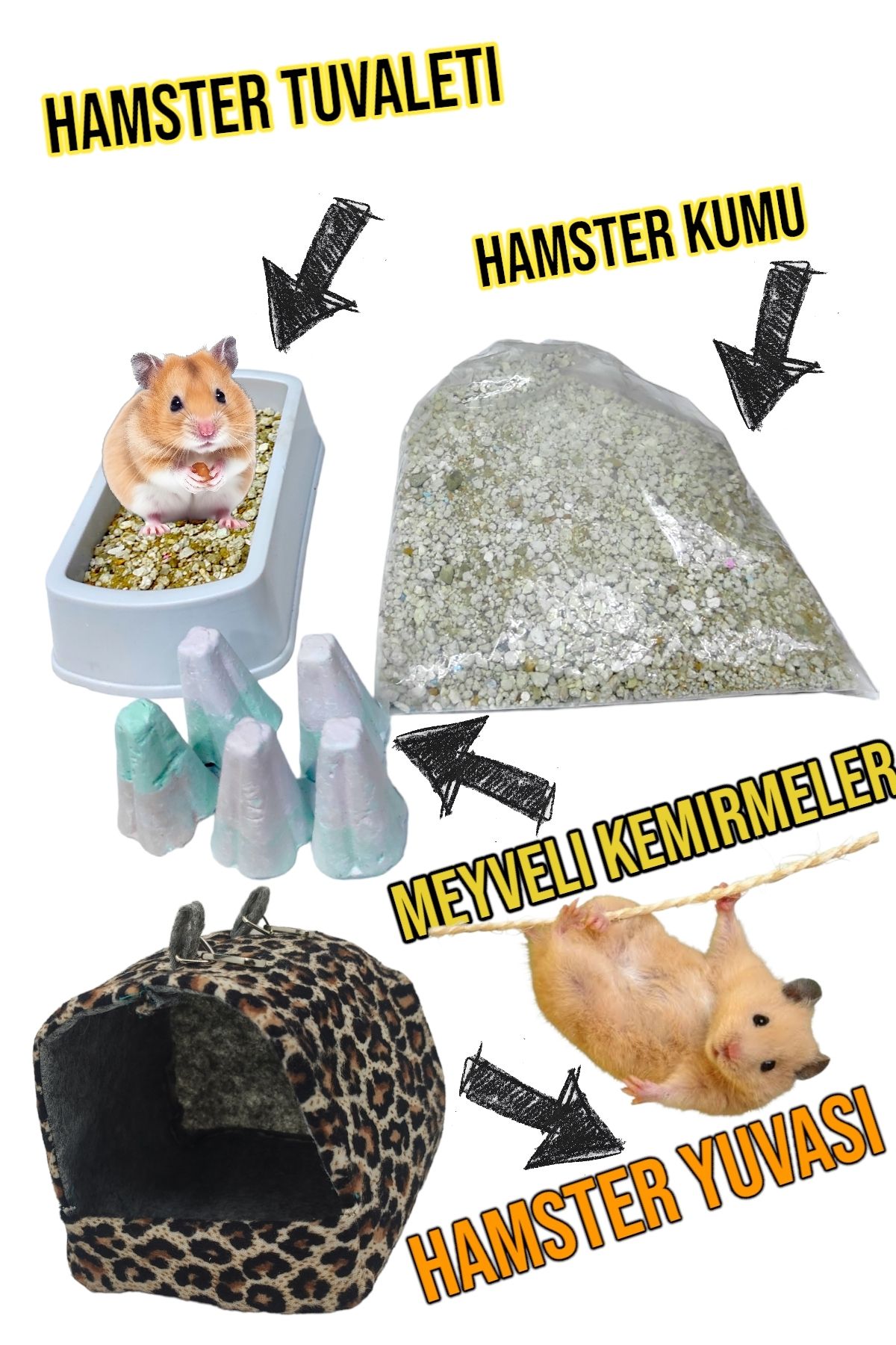 ozzipetshop Hamster Kemirme Blogu, tuvalet kabi, hamster yuvasi, Hamster kumu Set