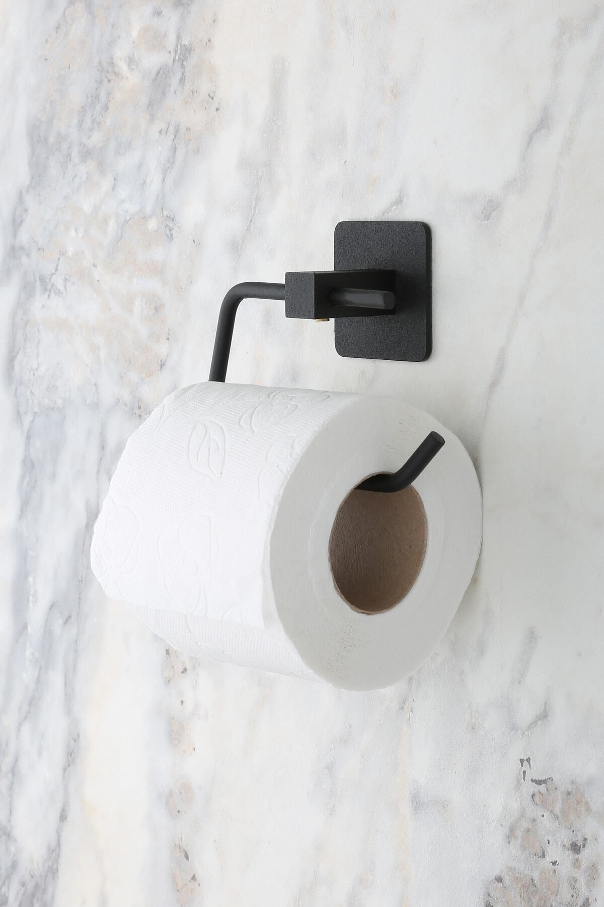 MultiStore Kare Yapışkanlı Siyah Açık Tuvalet Kağıtlığı Wc Kağıtlık Tutucu
