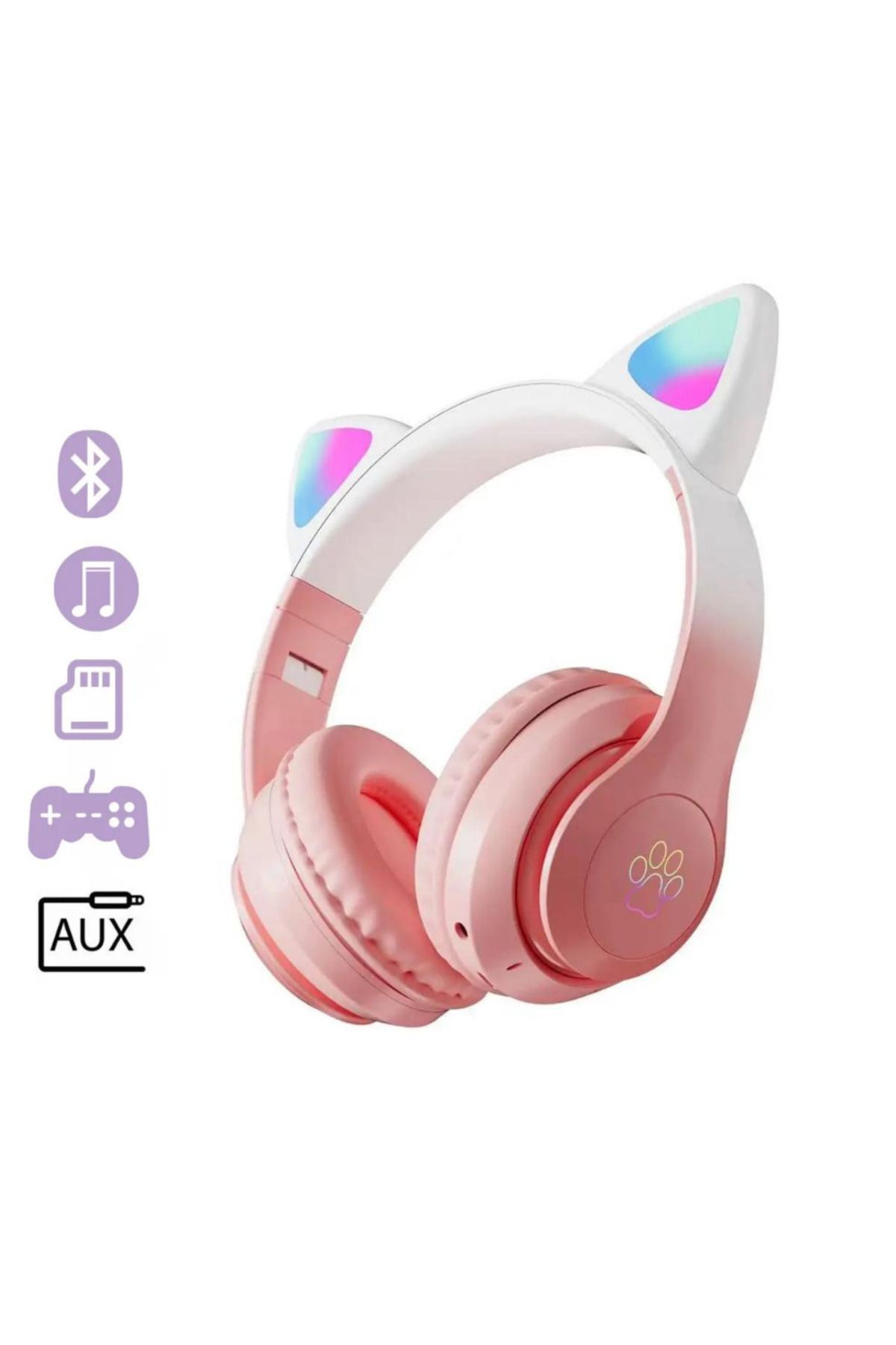 CROW'S TECH Toys Kedi Kulaklık 5.0 Akıllı Rgb Led Detaylı Bluetooth Kablosuz Kulaklık Çocuk Oyuncu Yeni
