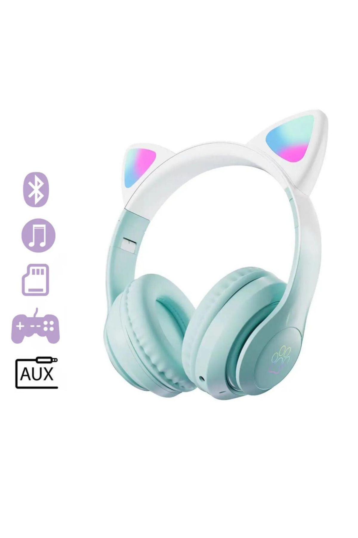 CROW'S TECH Toys Kedi Kulaklık 5.0 Akıllı Rgb Led Detaylı Bluetooth Kablosuz Kulaklık Çocuk Oyuncu Yeni