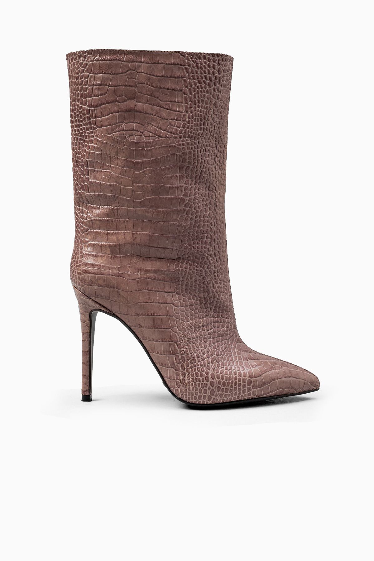 Milaura Luxury Retro Vizon Kroko Desenli Kadın Yarım Çizme Bot Uzun Topuklu 20128