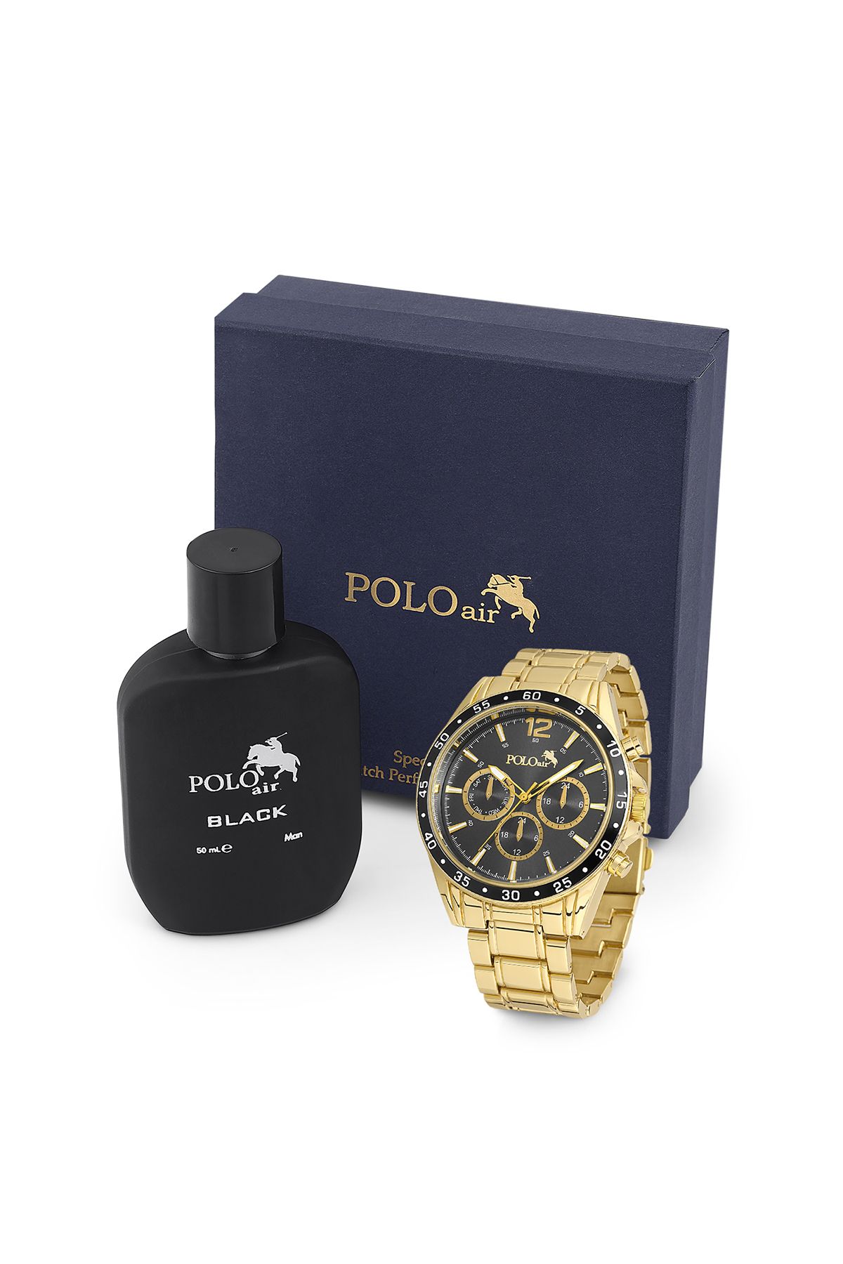 polo air Erkek Kol Saati Ve Parfüm Seti Hediyelik Kutusunda Kombin Sarı Renk