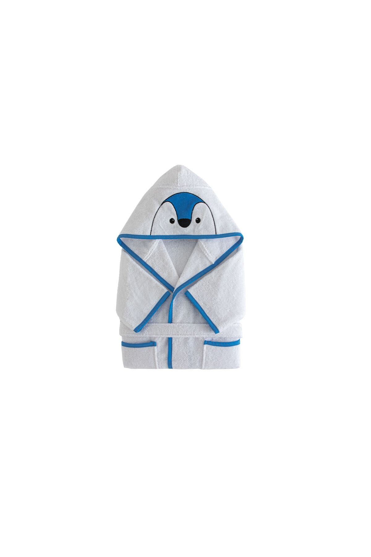 Yataş Mini Pingu Kapüşonlu Bornoz %100 Pamuk Bornoz Renk :mavi Ve Beyaz 450 Gr/m²