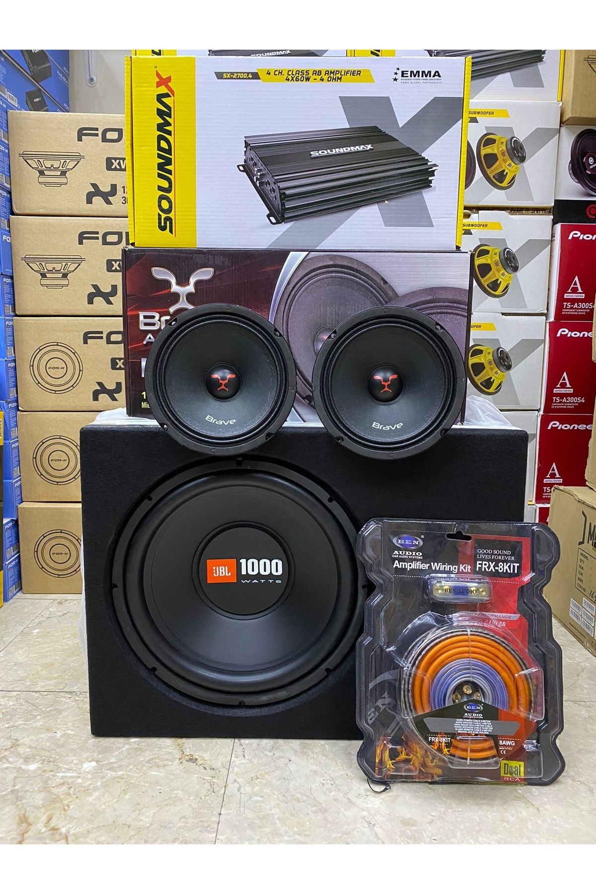 Bm Audio Paket Set Takım Jbl 30 Cm Bass 16cm Midrange Soundmax 4kanallı Anfi Kablo Seti