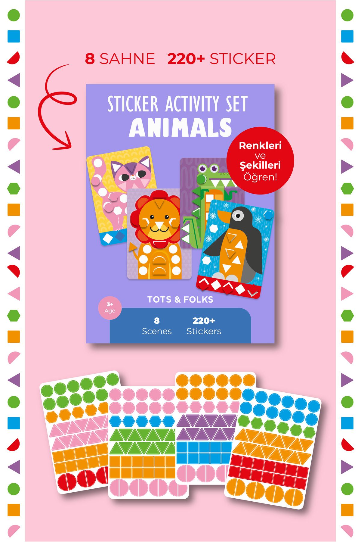 TOTS & FOLKS Animals Sticker Activity Set, Dikkati Güçlendirme Hayvanlar Sticker Aktivite Seti / 220 Stickers