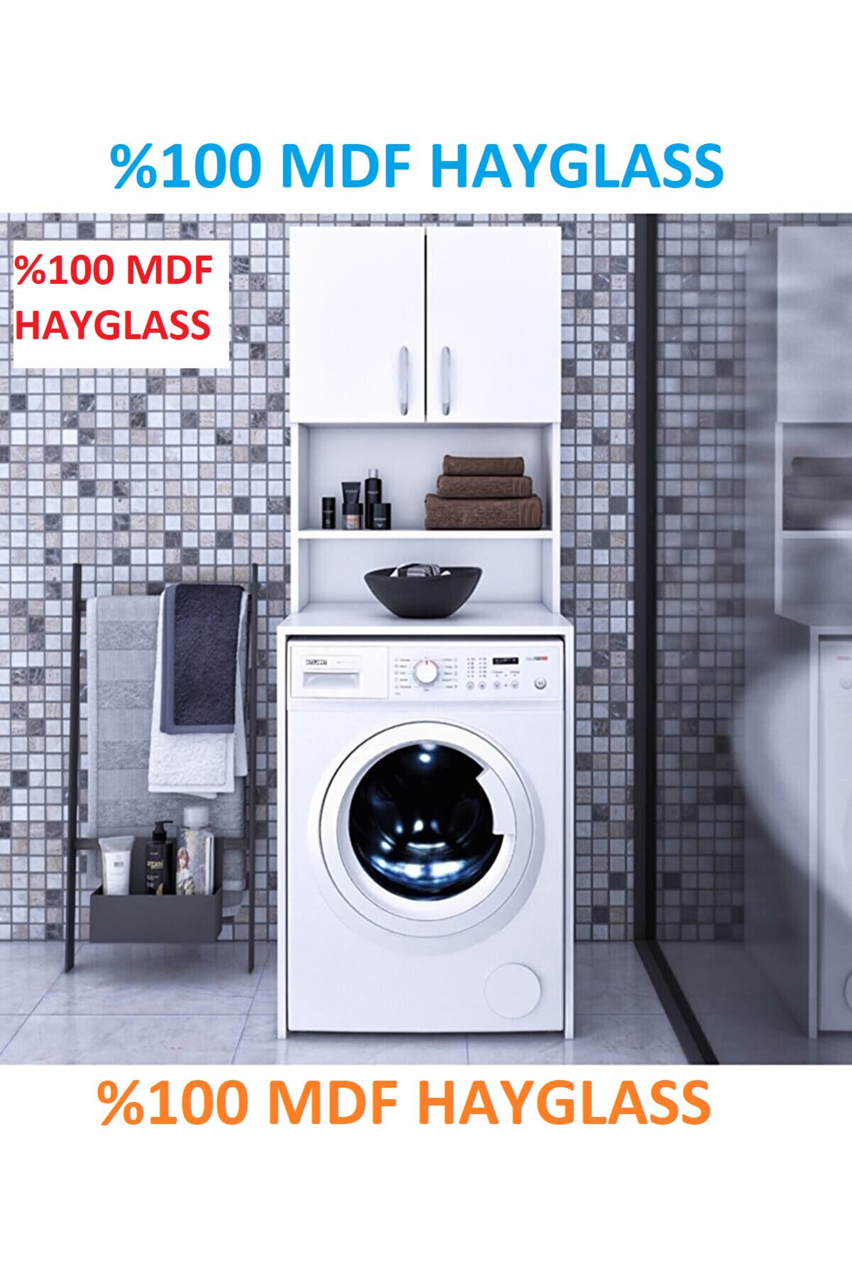 Armine Modaayka %100 Mdf Hayglass Çamaşır Makinası Dolabı Ma499 Çok Amaçlı Mutfak Dolabı Modaayka