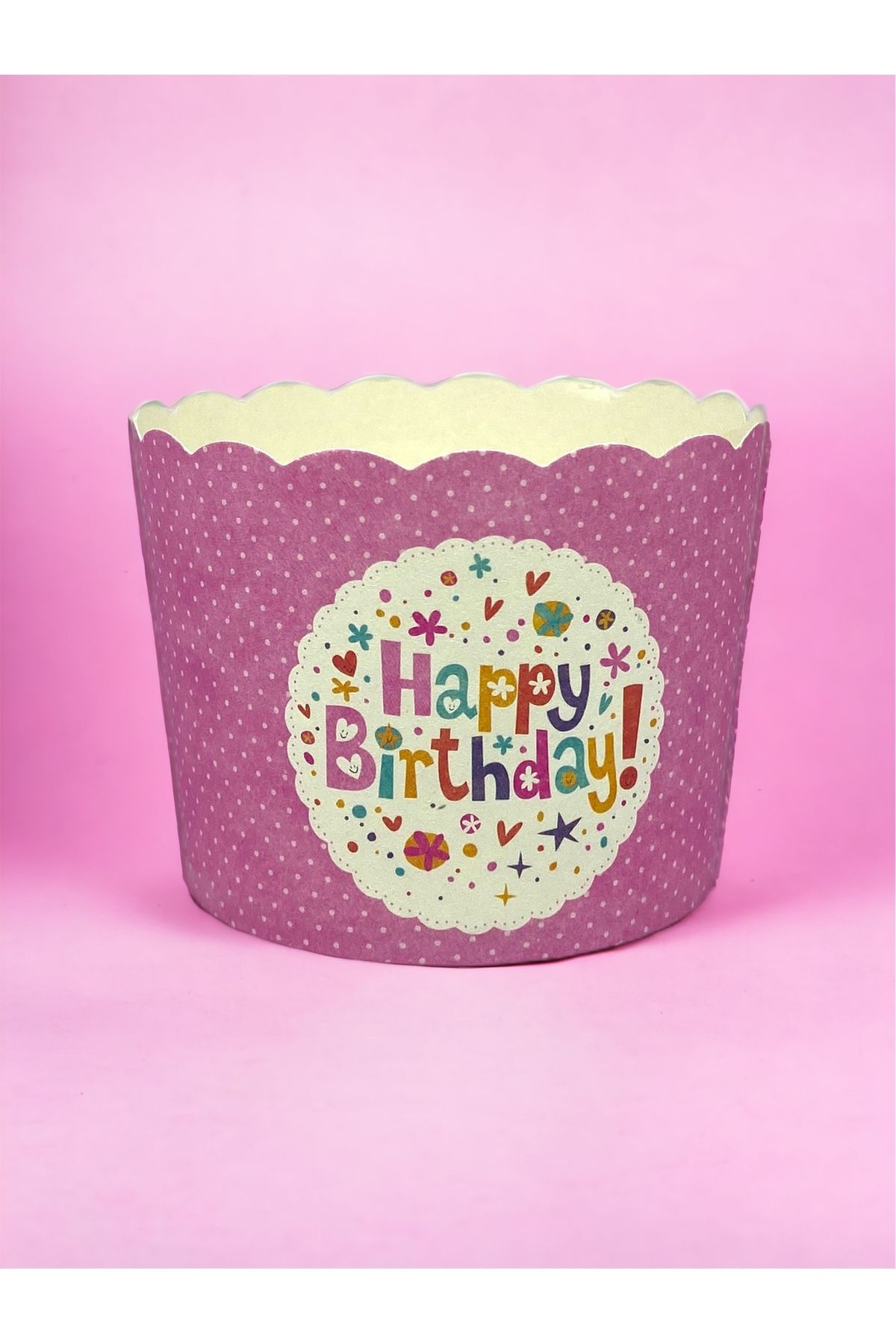 Şaraa 24 Adet Doğum Gününe Özel Cupcake Kağıdı "Happy Birthday!" - Pembe