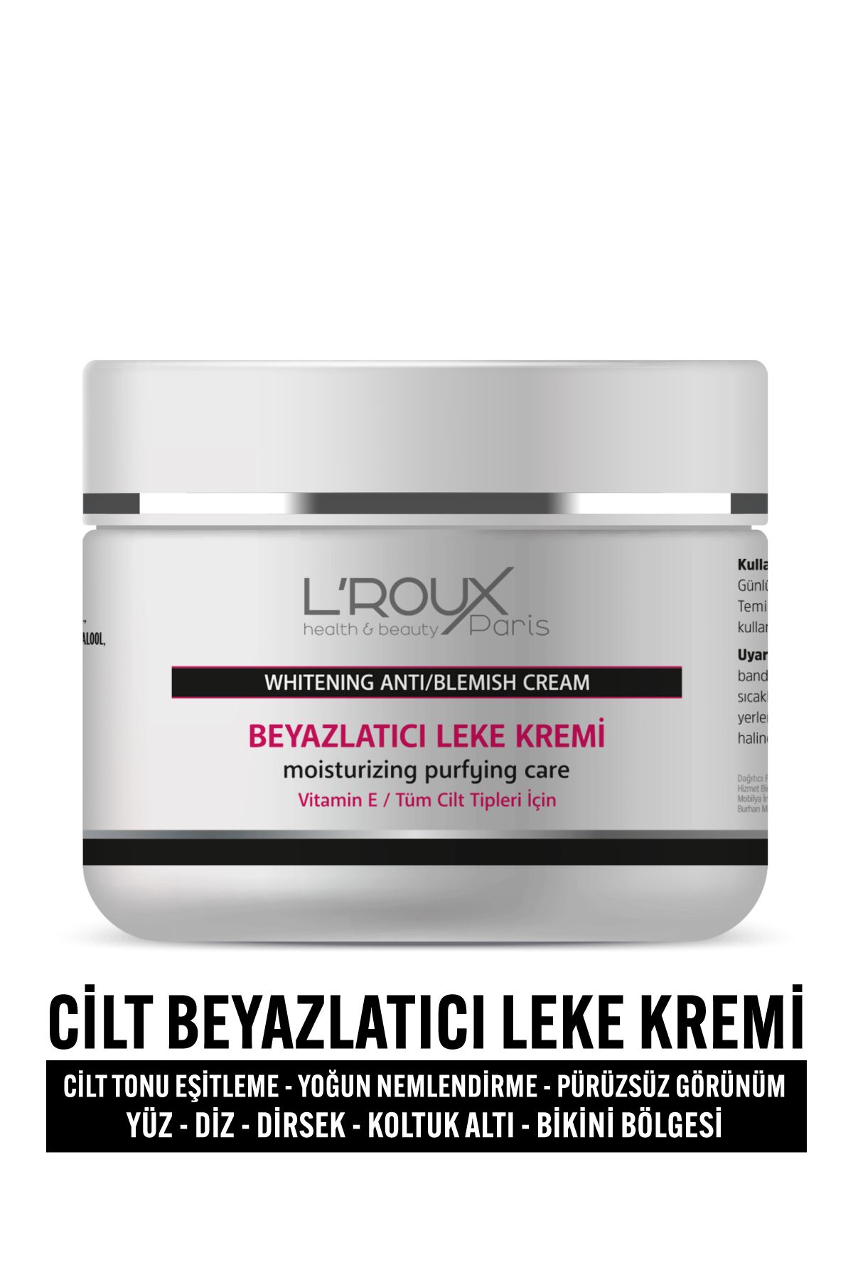 L'roux health & beauty Cilt Beyazlatıcı Leke Karşıtı Nemlendirici Yüz Ve Vücut Kremi 100 ML
