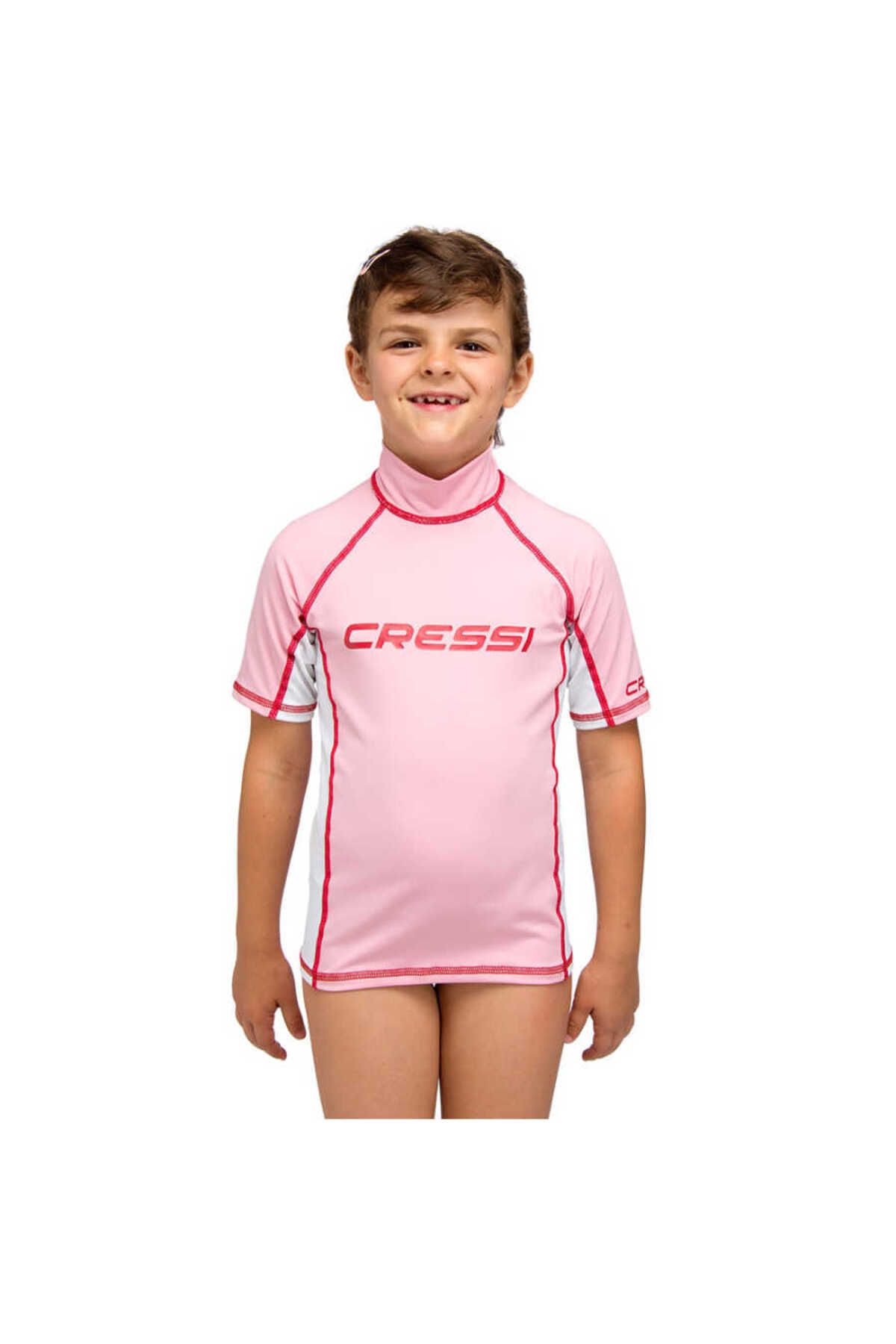 cressi sub Rash Guard Junior Girl Kısa Kollu T-Shirt PINK-WHITE - NO:2