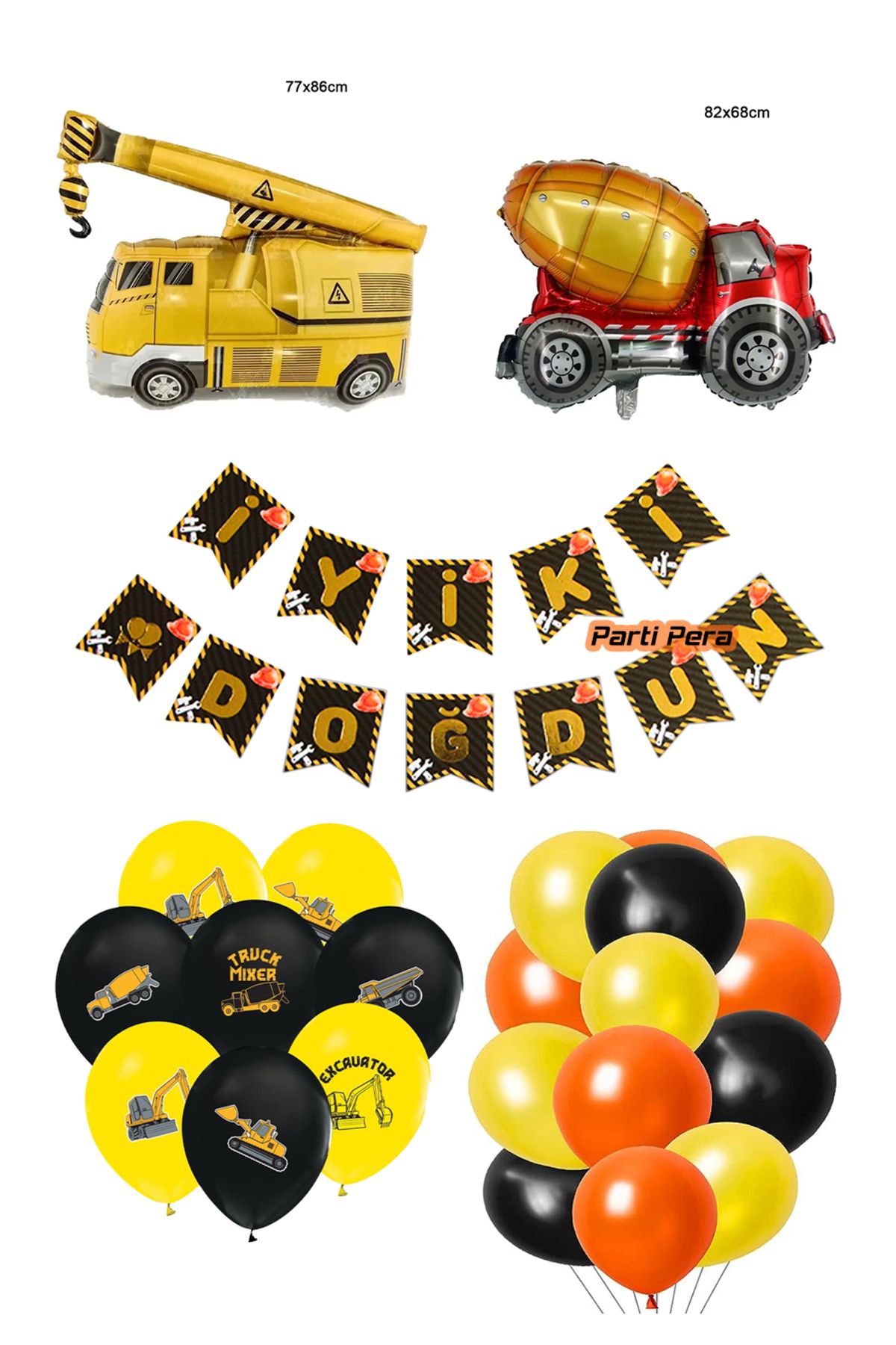 parti pera Kepçe Folyo Balon Kamyon Folyo Balon İnşaat İyiki Doğdun Yazı Baskılı Balon Doğum Günü Balon Seti