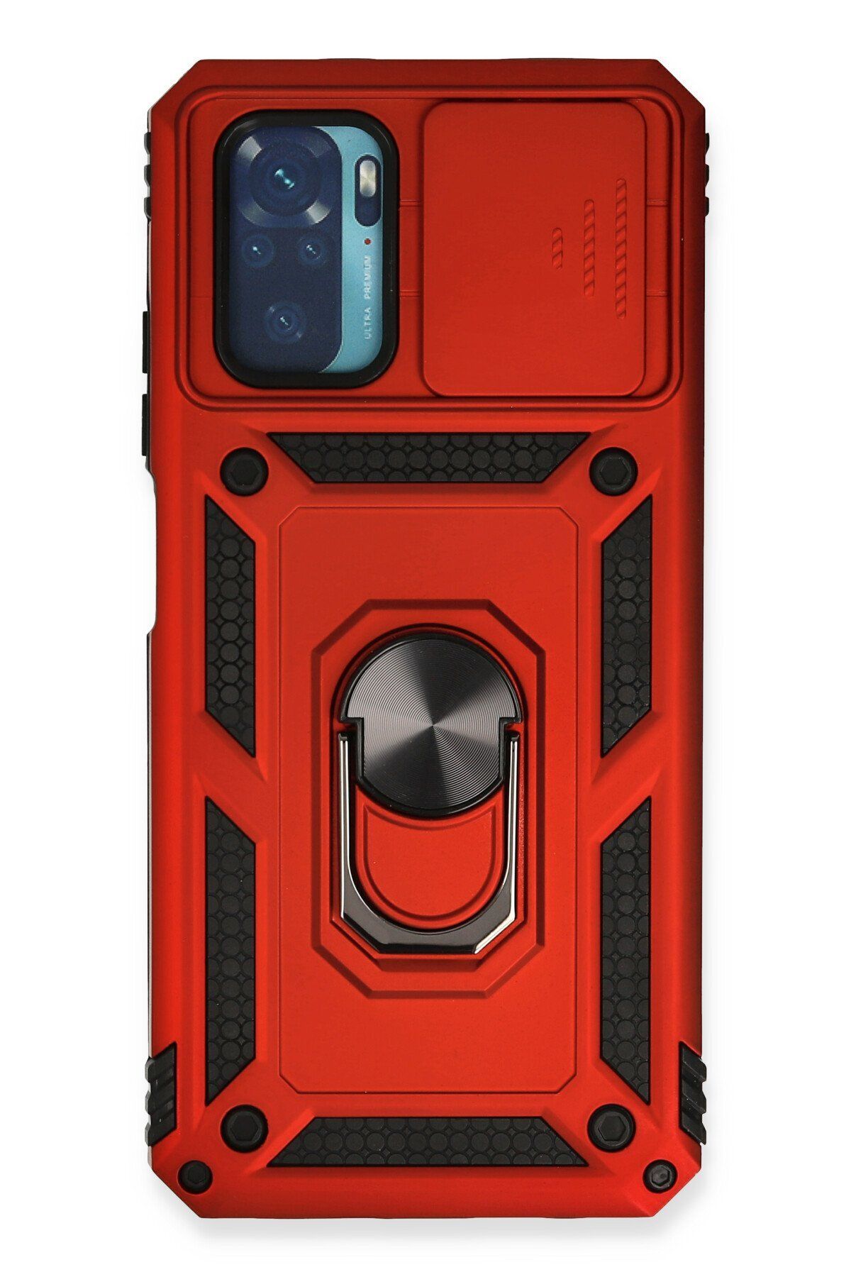 eyl techno Xiaomi Redmi Note 10S Uyumlu Yüzüklü Mıknatıslı Kamera Korumalı Tank Silikon Kılıf - Kırmızı