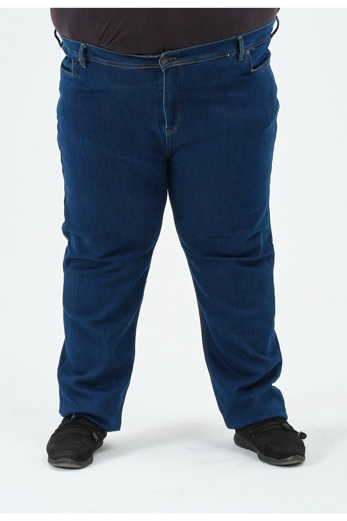 Denim Süper Battal Büyük Beden Erkek Kot Pantolon Likralı Battal 1501 Koyu Mavi