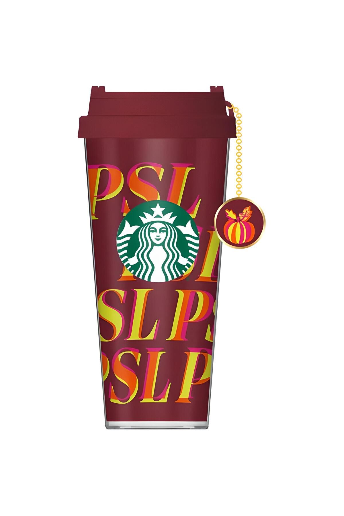 Starbucks ® Psl Desenli Aksesuarlı Plastik Termos - Bordo - 473 Ml