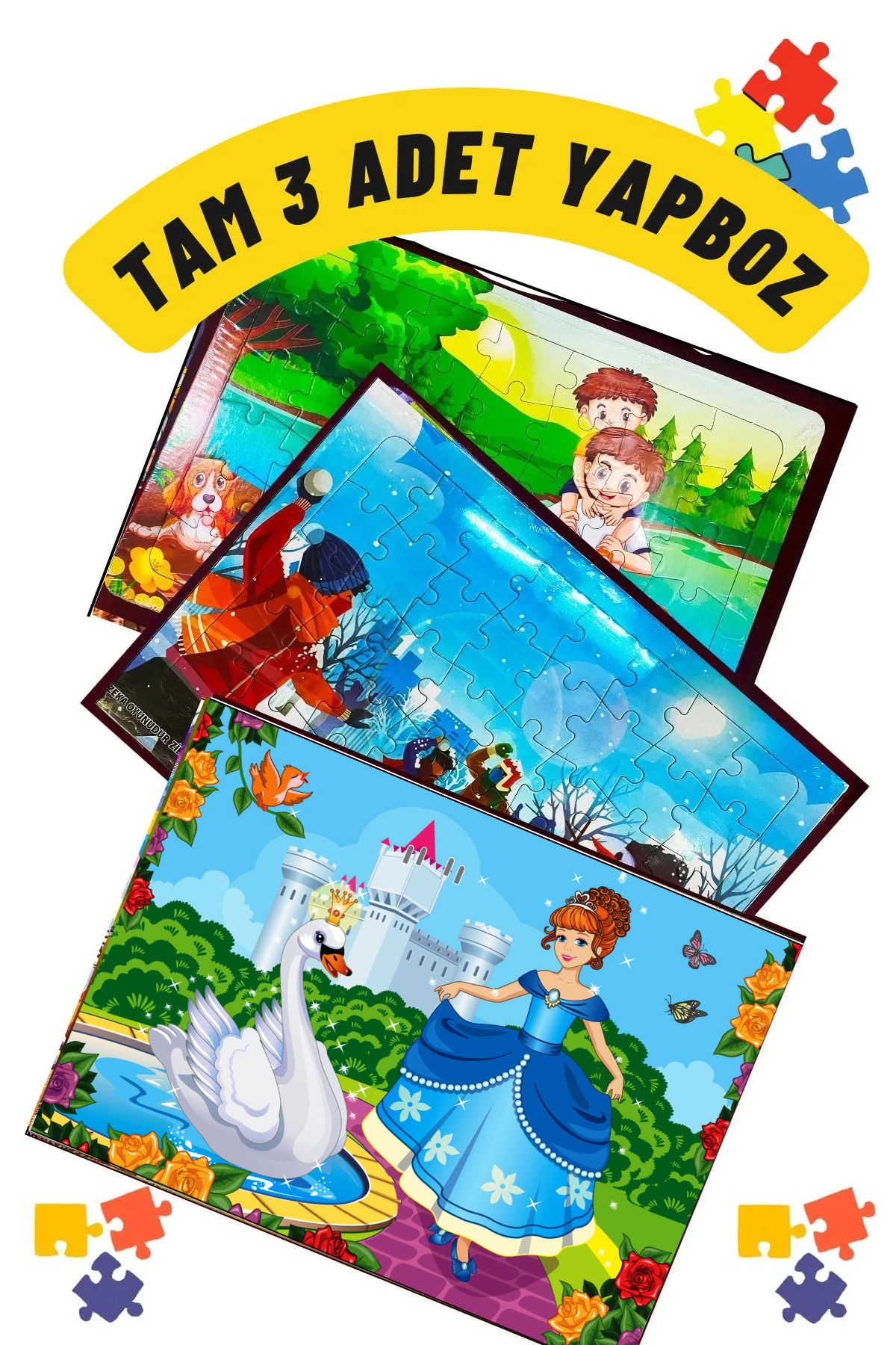 GÖNÜL YAYINCILIK 3 Adet Çocuk Eğitici Boyamalı Yapboz Çocuk Puzzle - 30-40 Parça Renkli Karışık Puzzleset2