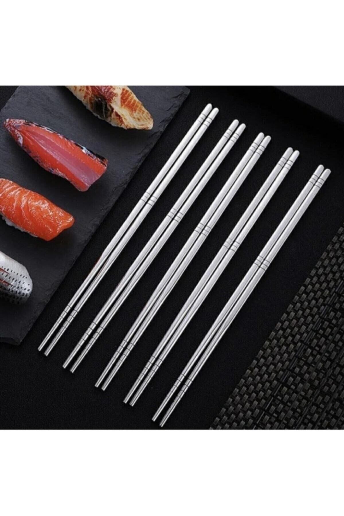 hediyeofisi Kore Yemek Çubuğu Paslanmaz Metal Chopstick 5'li