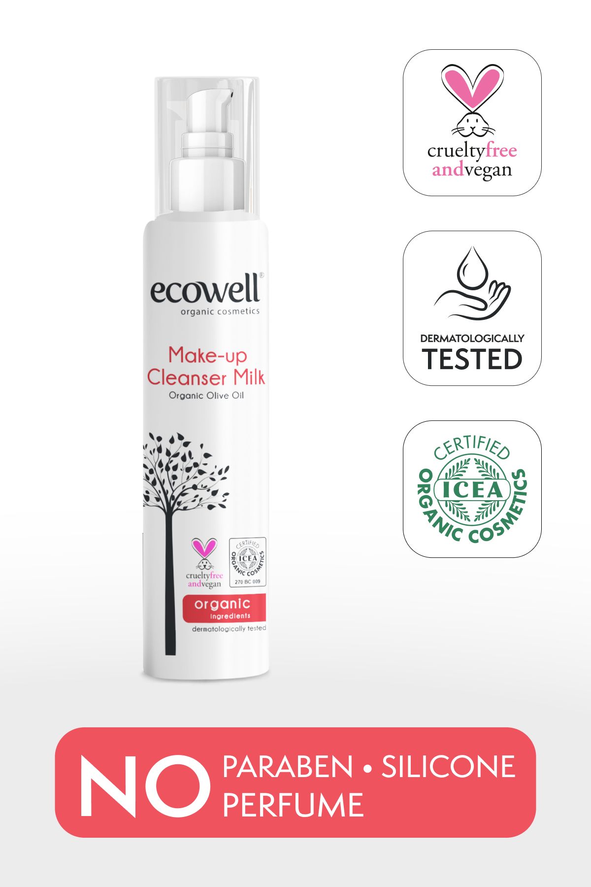 Ecowell Makyaj Temizleme Sütü, Organik & Vegan Sertifikalı, Göz Yakmayan Nemlendirici Vanilya Yağı Özü 200ml