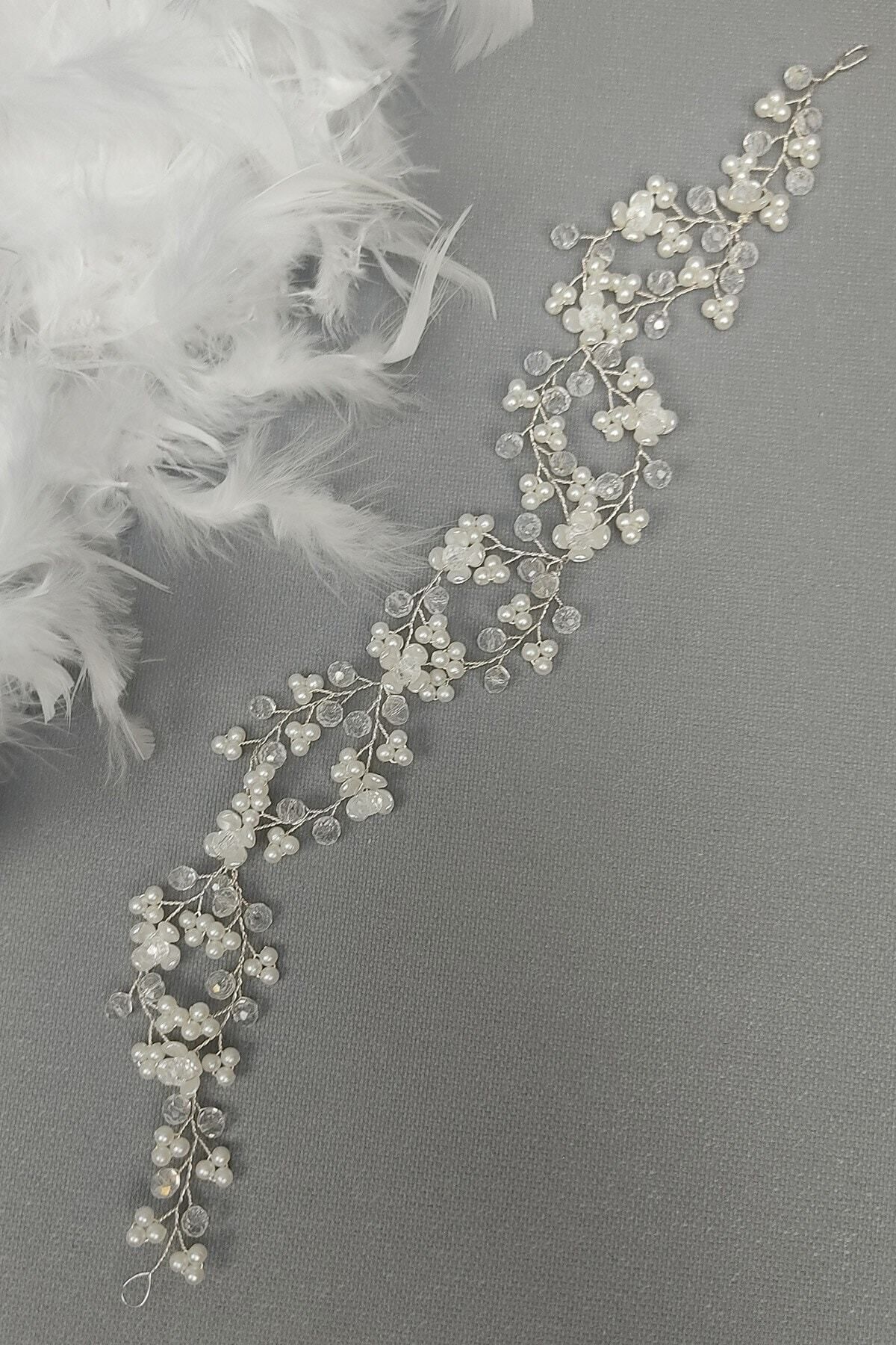 Hobigram Saç Aksesuarı Beyaz Kristal Çiçek Motifli Saç Aksesuarı