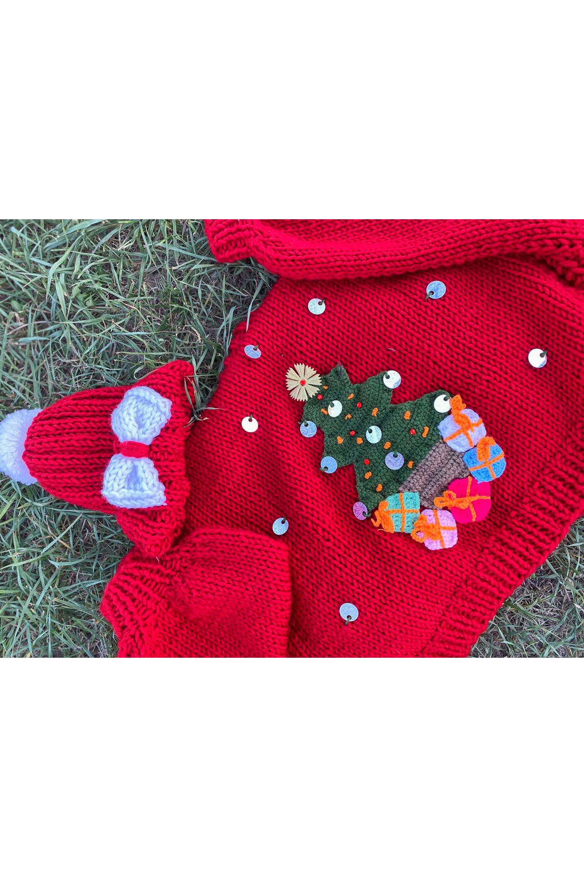 ORGANICMIRA Yılbaşı Crop Hırka ve Şapka Takım Kırmızı Yeni Yıl Ceket Merry Christmas Hoodie Özel Tasarım Chunky