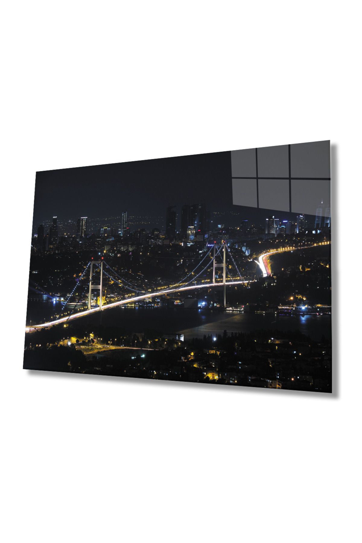 LavinClothes İstanbul Gece Boğaz Köprüsü Manzarası Cam Tablo