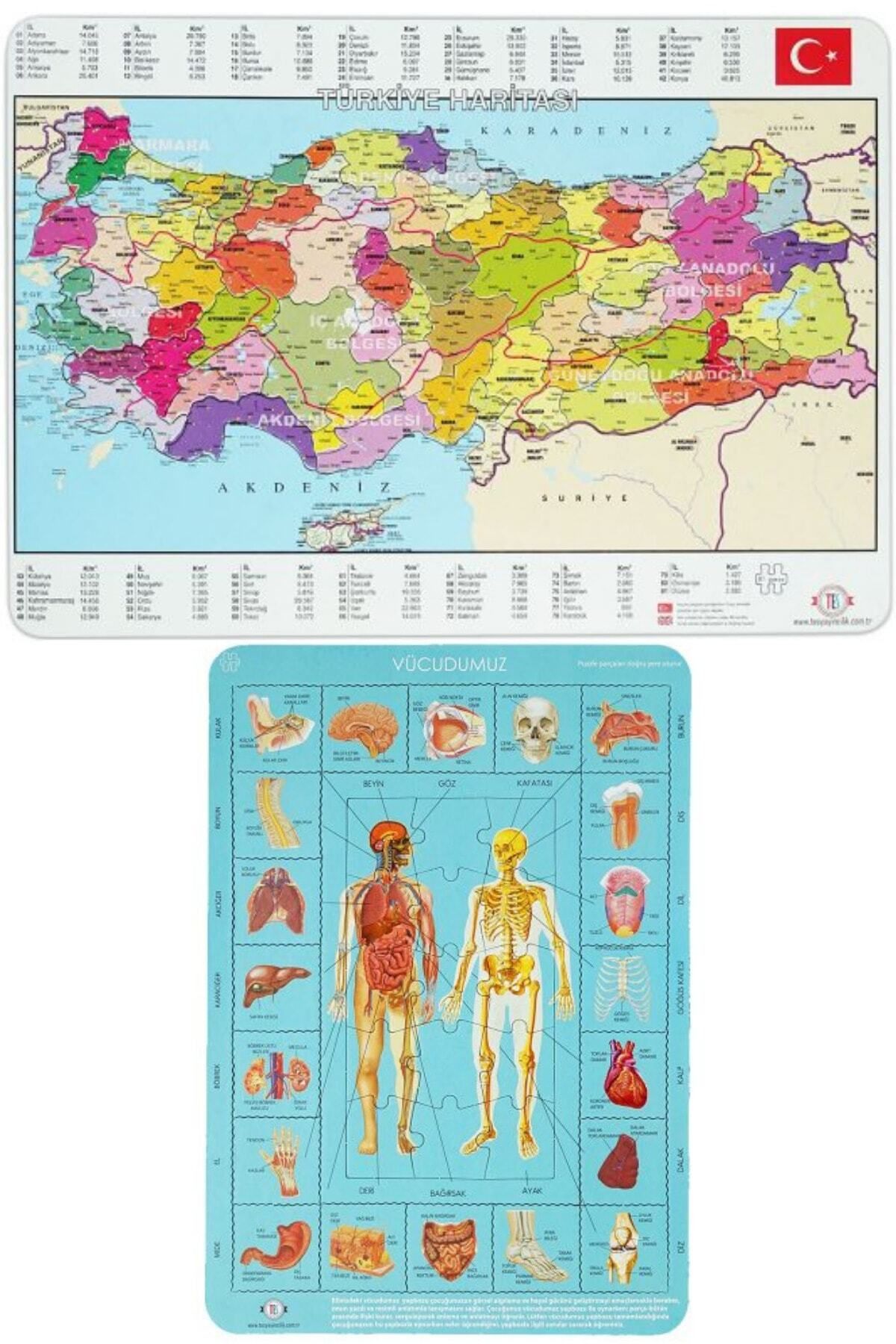 Oyun ve Sanat 2li Set Türkiye Haritası Puzzle (81 PARÇA YAPBOZ) Vücudumuz Puzzle (BÜYÜK BOY 28X40CM).