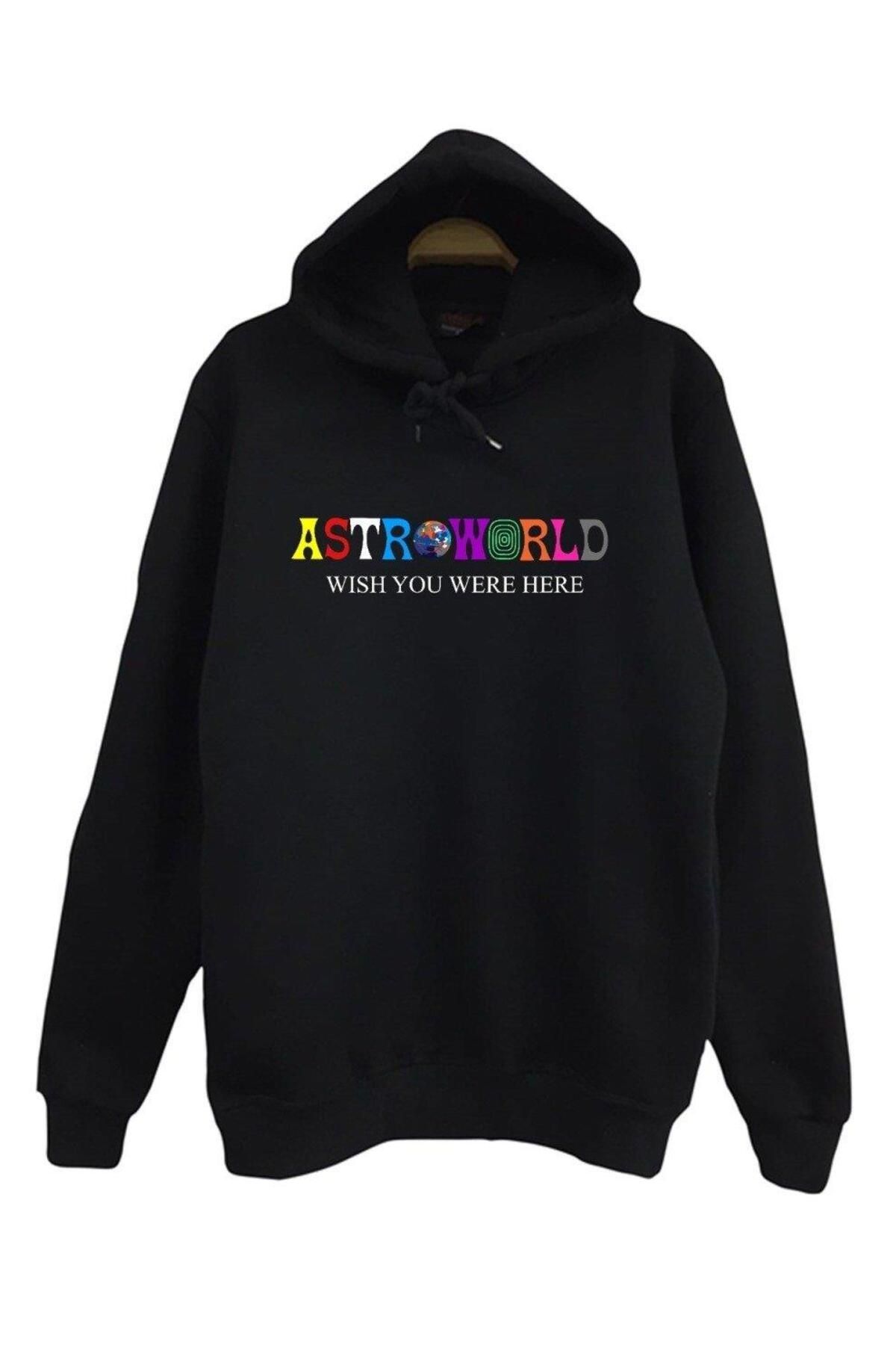 fame-stoned Travis Scott Astroworld Baskılı Kapüşonlu Sweatshirt