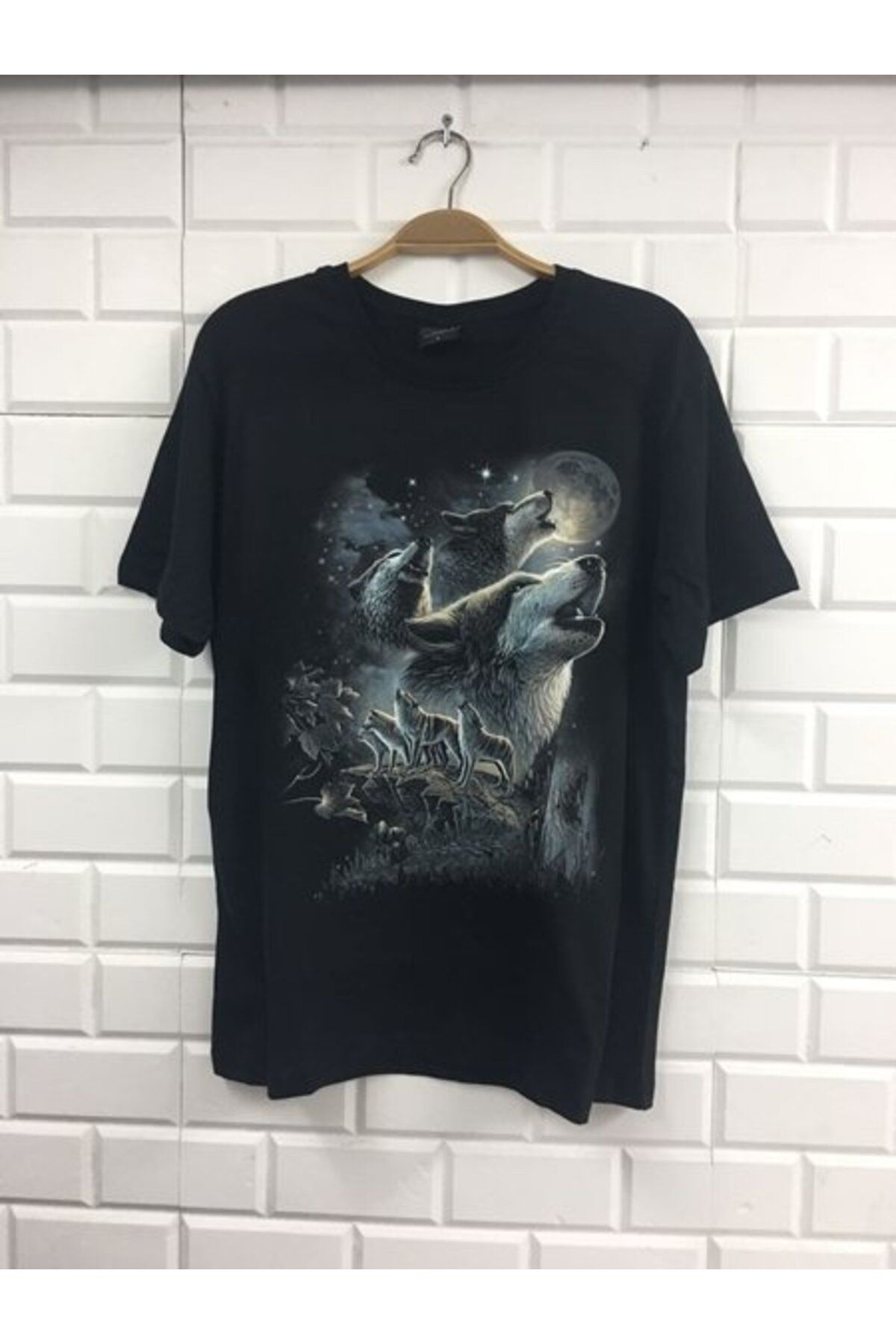 fame-stoned Unisex Siyah Kurt Baskılı T-shirt