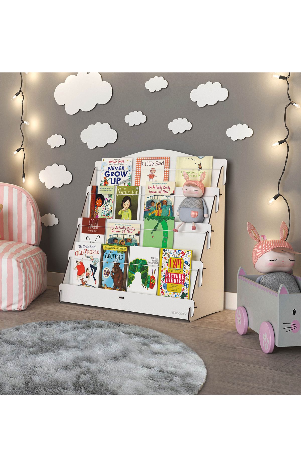 Mingitav Lucky Montessori Ahşap Çocuk Odası 4 Raflı Kitaplık