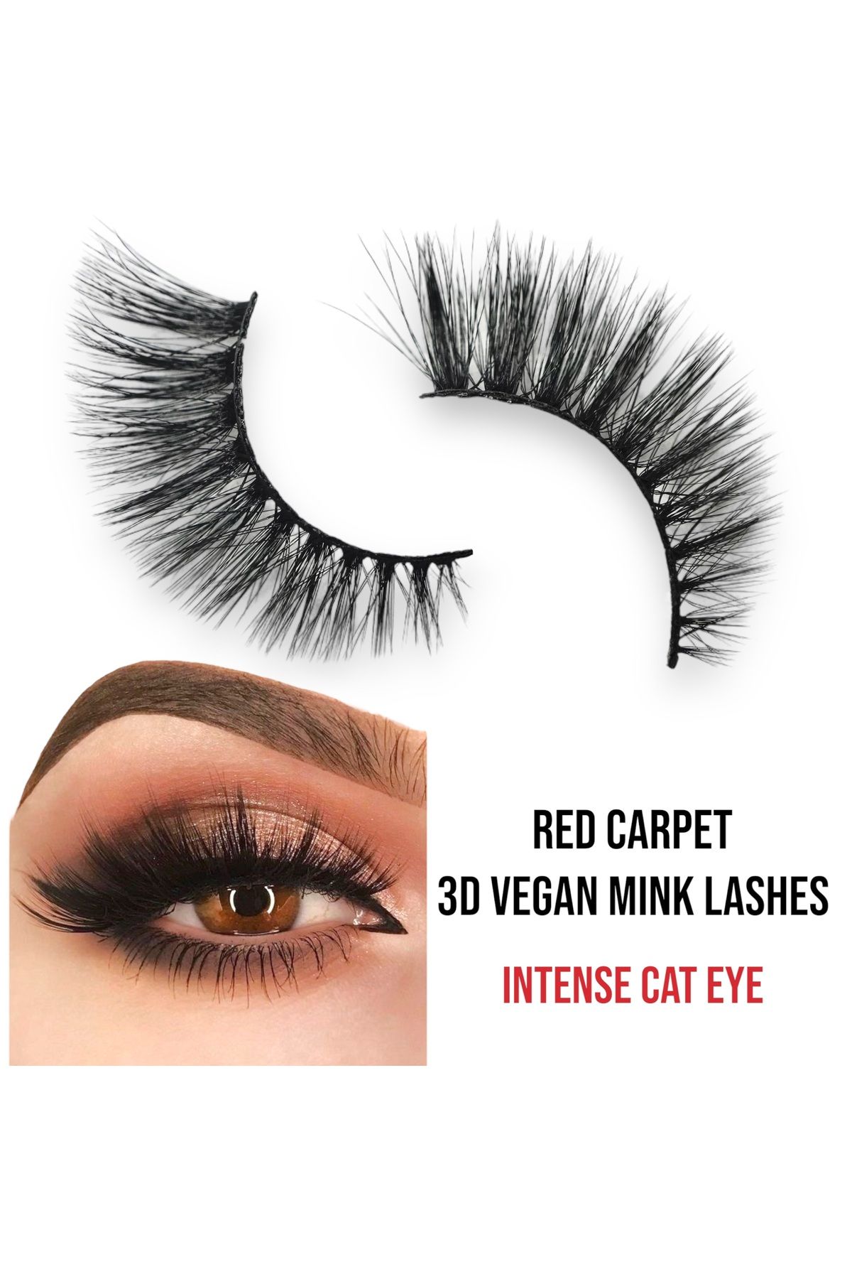 EDA LUXURY BEAUTY Red Carpet 3d Faux Mink Takma Kirpik Uzun Yoğun Çekik Çift Katlı Cat Eye Vegan Fake Eyelashes