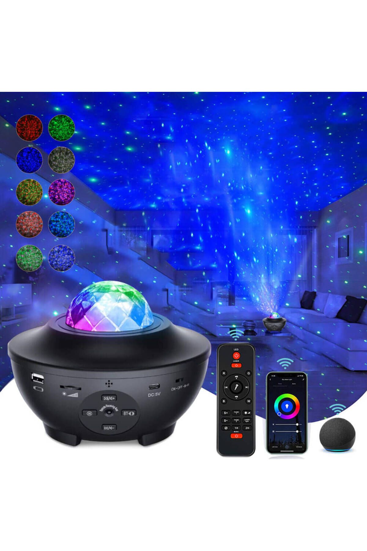 Eren Starry Projektör Bluetooth Hoparlör+Sese Duyarlı Disko Topu+ USB Mp3 Çalar+Parti, Gece Lambası