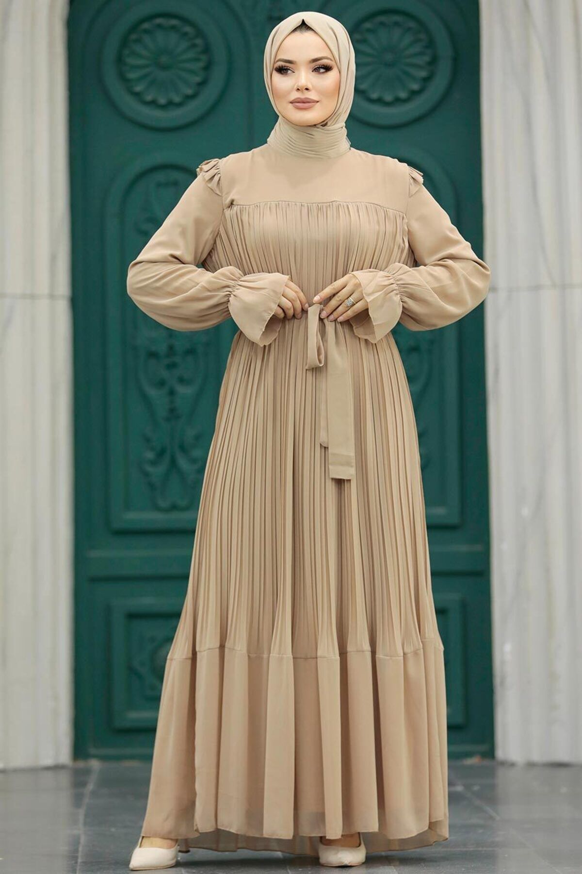 Neva Style Pileli Bisküvi Tesettür Elbise 51634BS