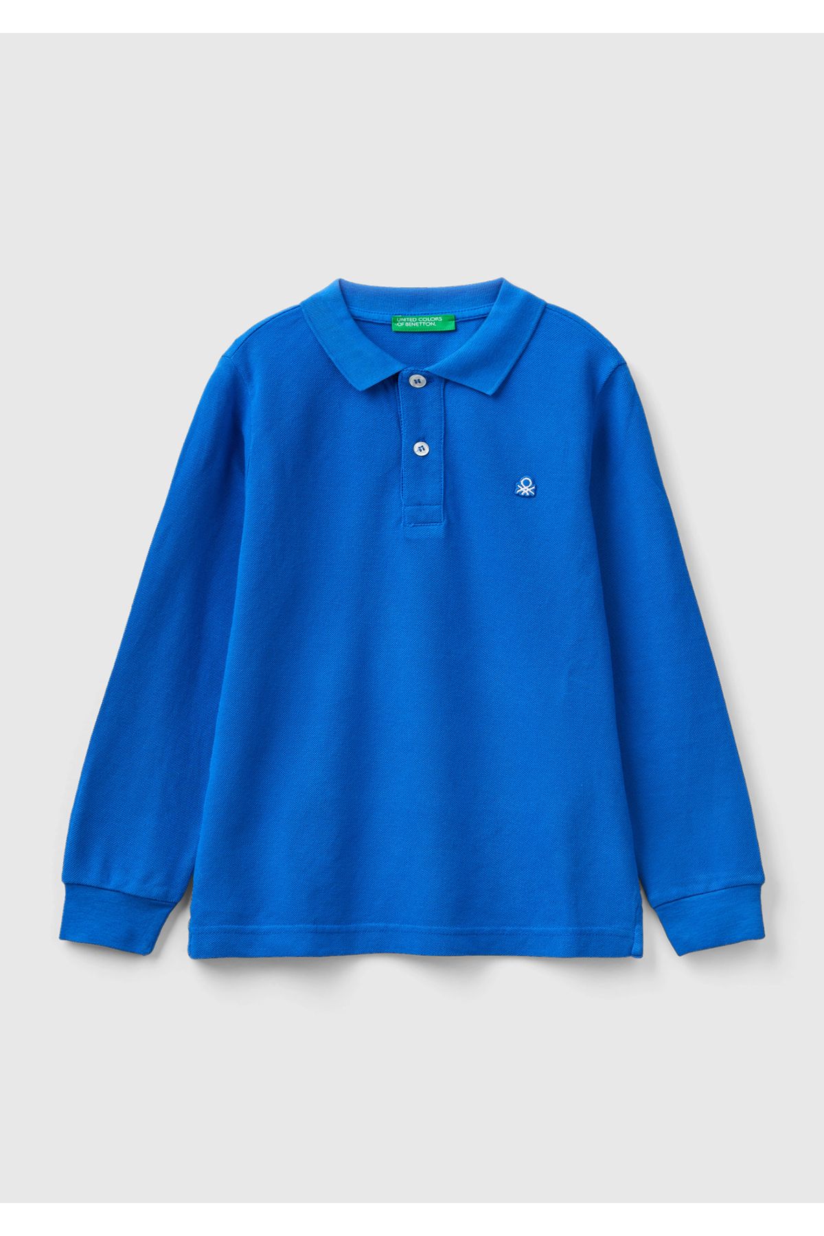United Colors of Benetton Erkek Çocuk Saks Mavi Logolu Polo T-Shirt