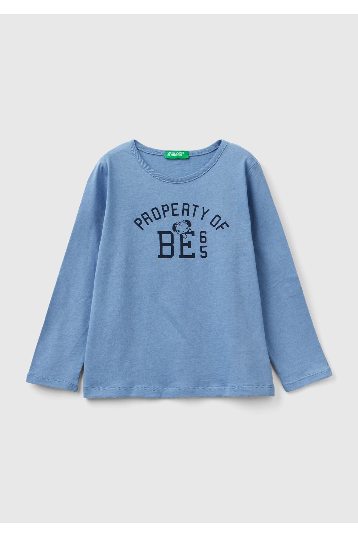 United Colors of Benetton Kız Çocuk Havacı Mavi Su Bazlı Slogan Baskılı T-Shirt