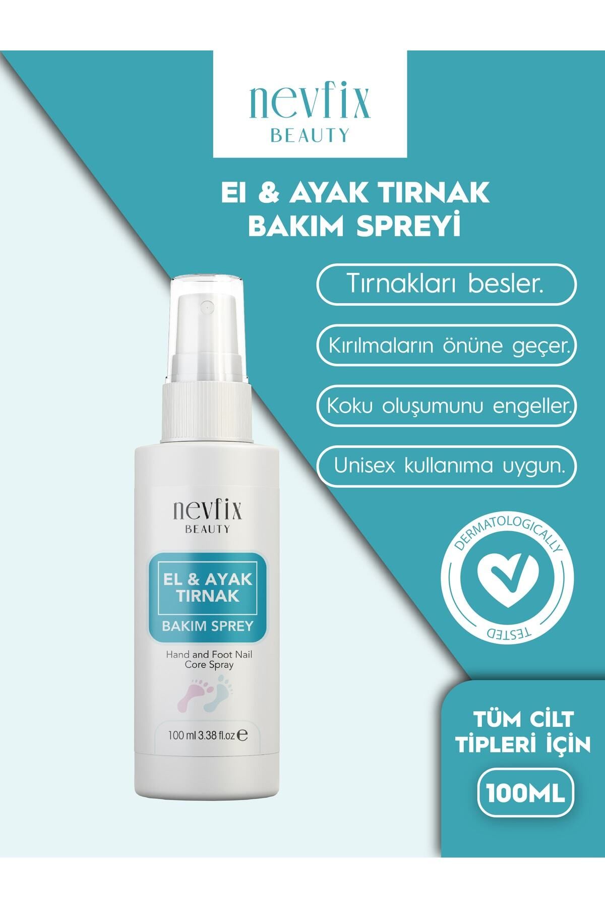 Nevfix Beauty El Ayak Tırnak Mantar Spreyi 100 ml Koku Giderici Nemlendirci